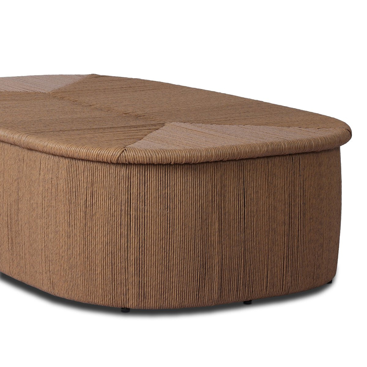 Four Hands Taum Outdoor Coffee Table in textured sand vertical-weave, close-up detail of cord weave, view 2