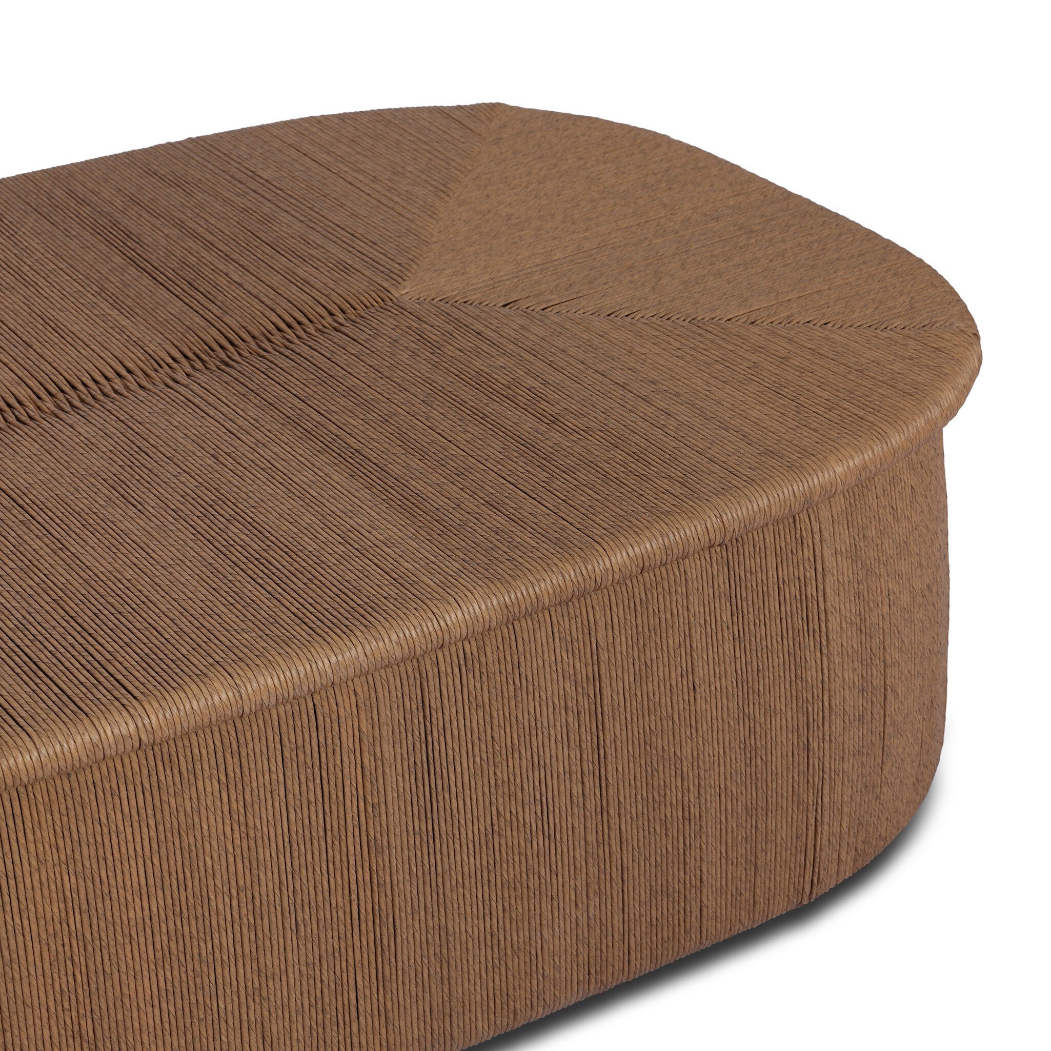 Four Hands Taum Outdoor Coffee Table in textured sand vertical-weave, close-up detail of cord weave, view 3