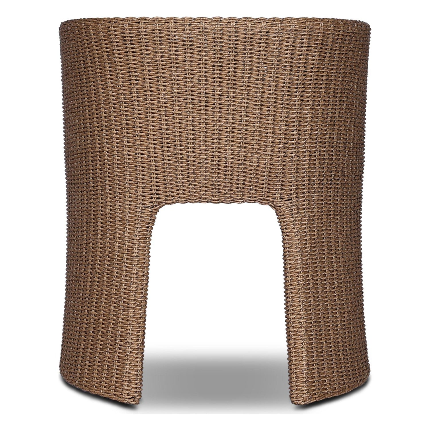 Four Hands Thora Vada Cream Outdoor Dining Chair in faux dark hyacinth with boucle cushion, back view