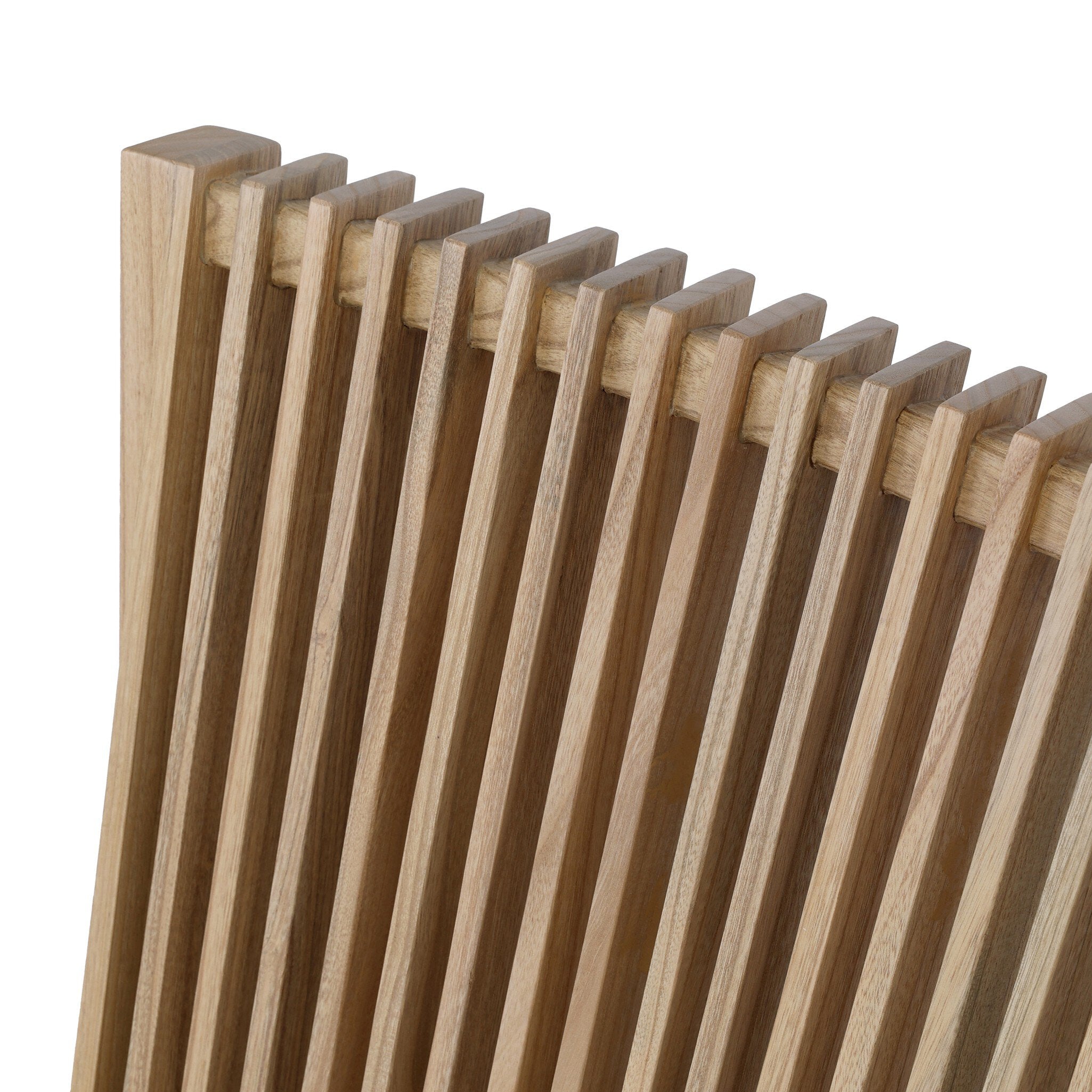 Four Hands Cavallo Dining Chair Set of 2 in sand linen with slatted sungkai back, close-up detail of seat, view 1