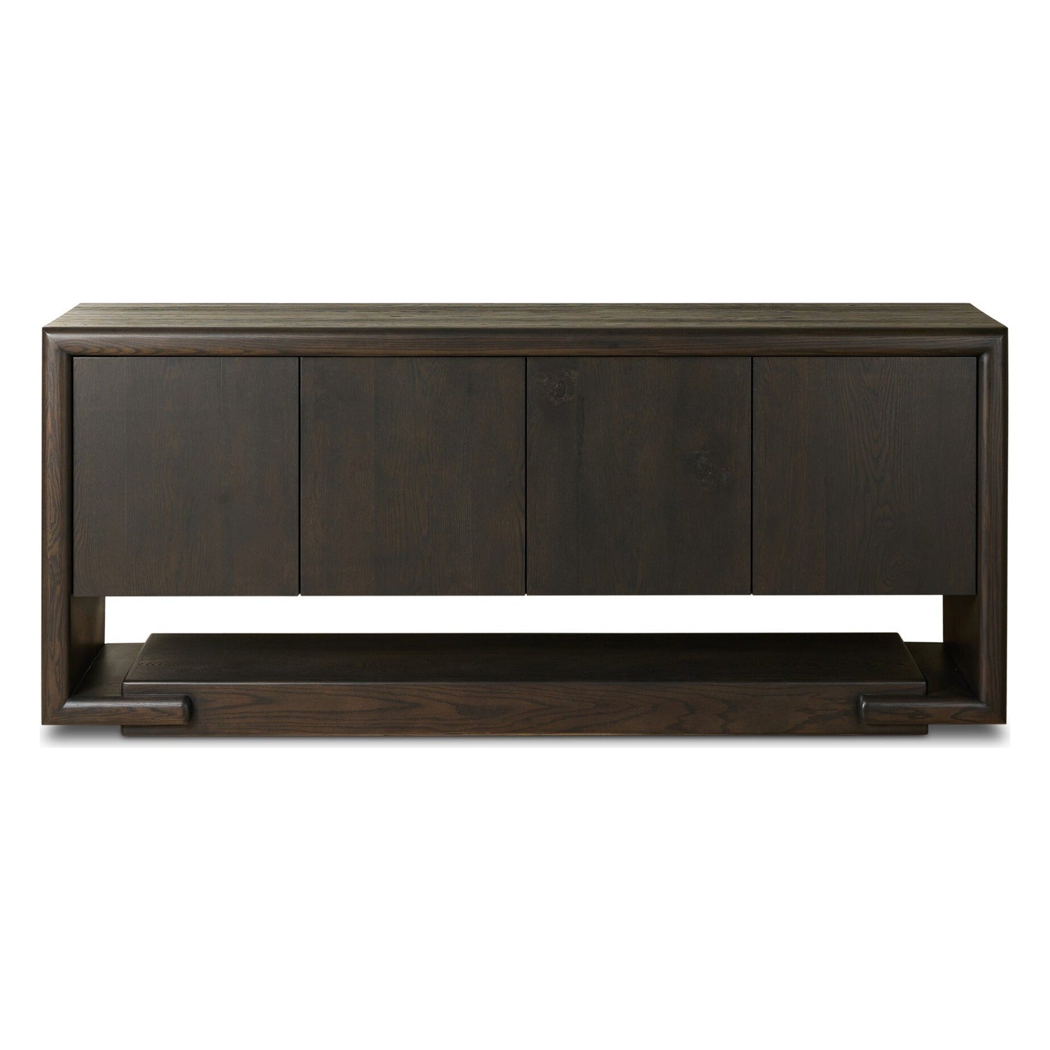 Four Hands Zaki Smoked Black Sideboard with waterfall framing on floating oak base, front view