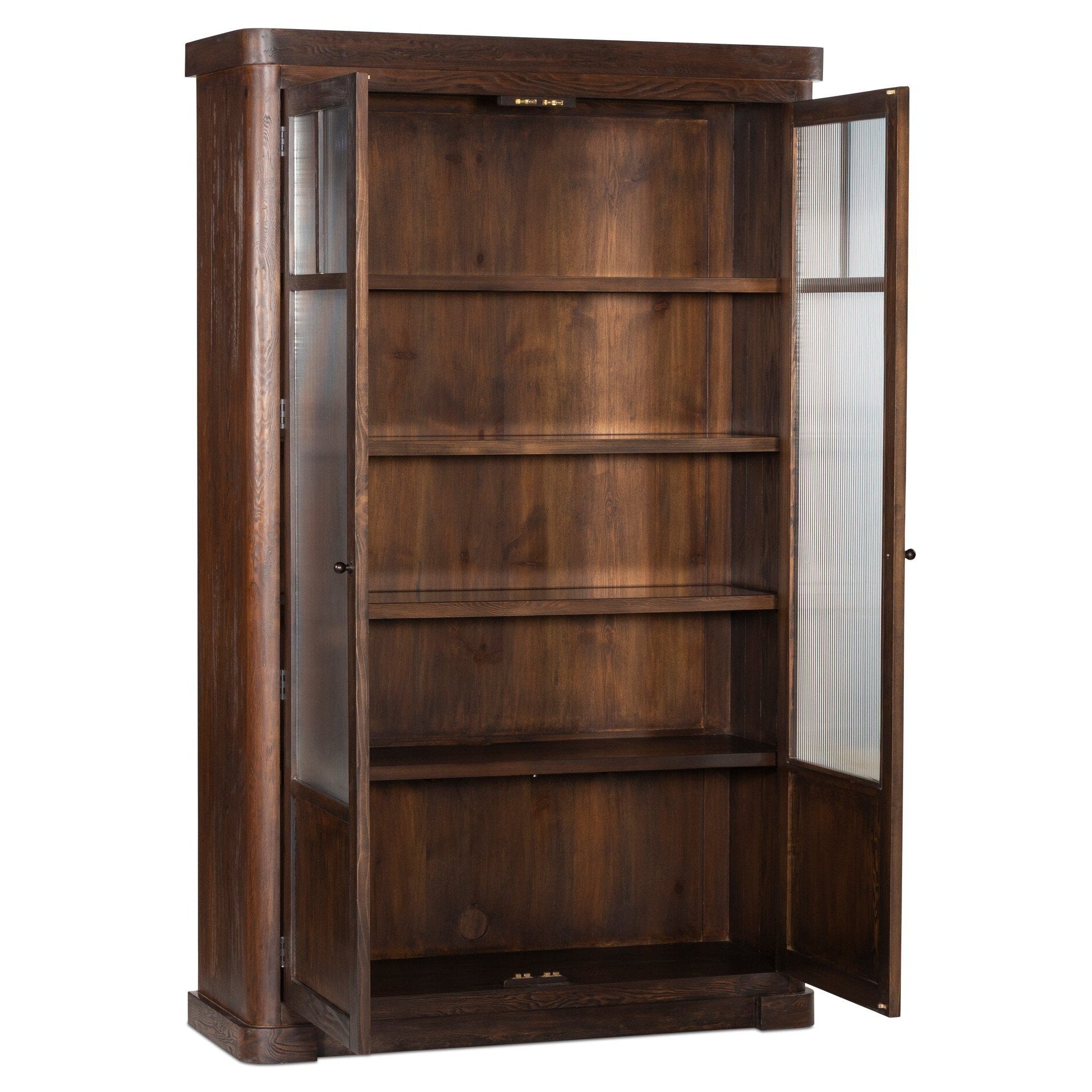 Four Hands Leopold Aged Hemlock Cabinet shown with doors open