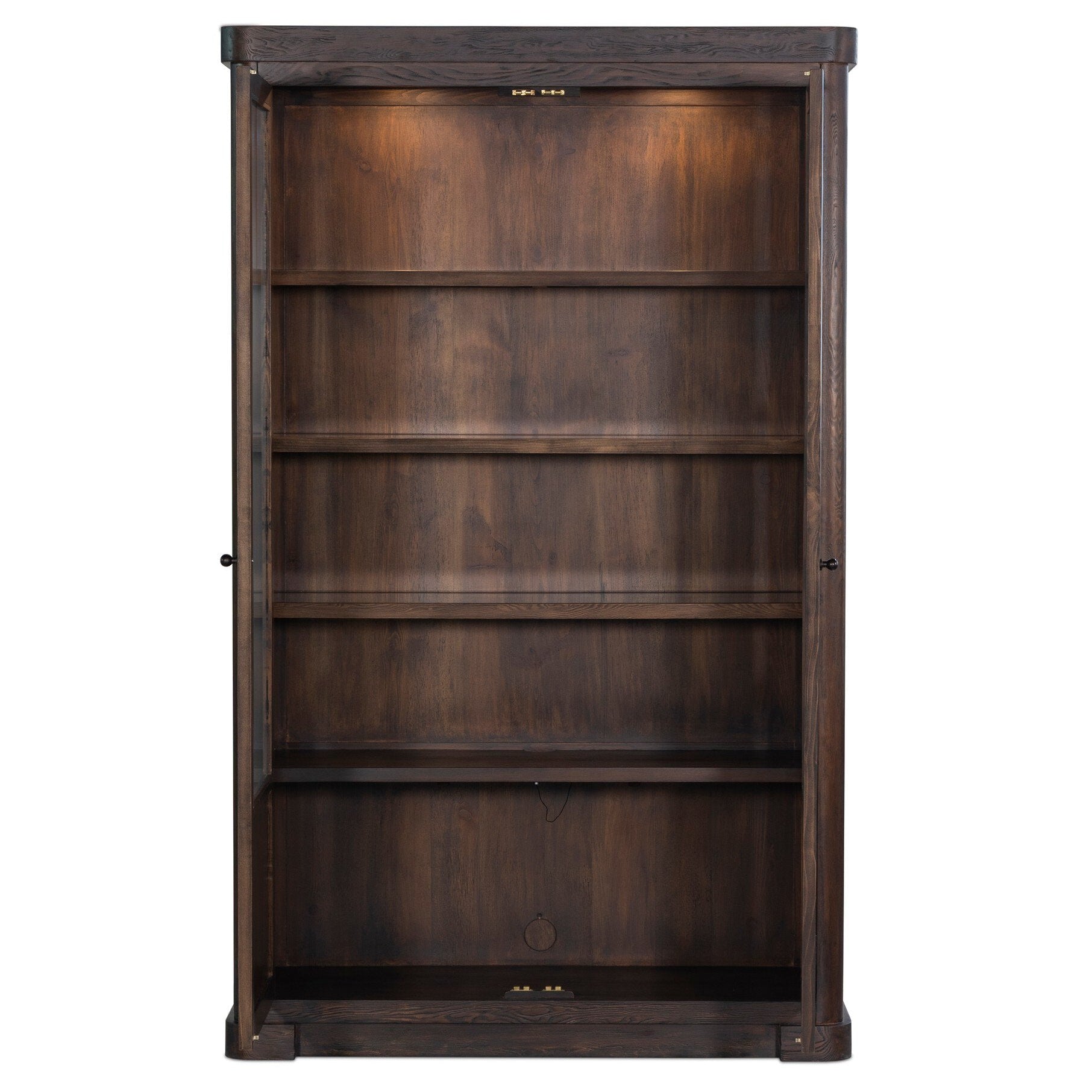 Four Hands Leopold Aged Hemlock Cabinet shown with doors open 2