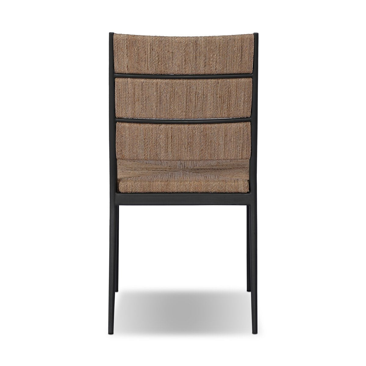 Four Hands Beryl Dining Chair Set of 2 in natural agel on gunmetal steel, back view showing woven agel