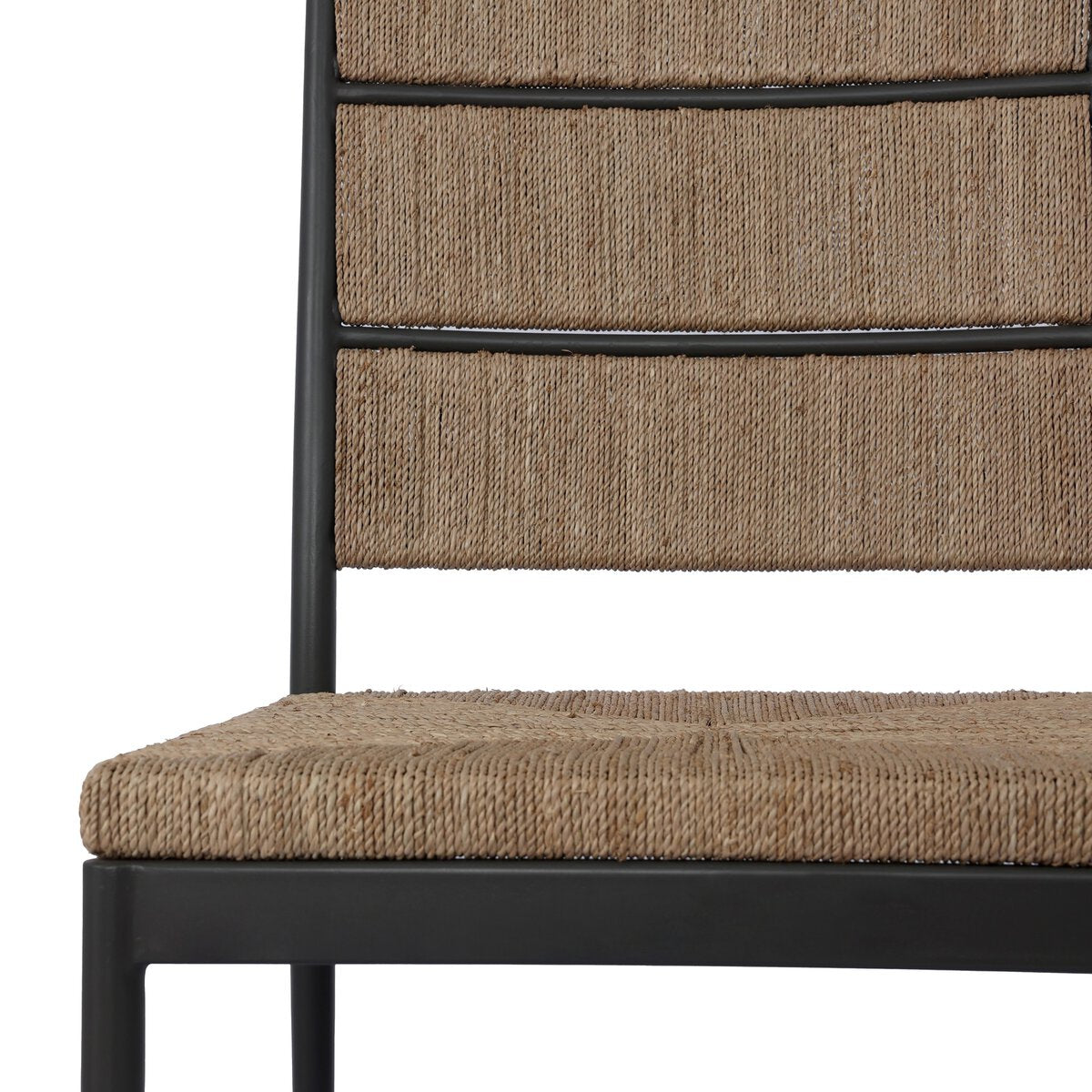 Four Hands Beryl Dining Chair Set of 2 in natural agel on gunmetal steel, close-up detail of channeled back, view 2