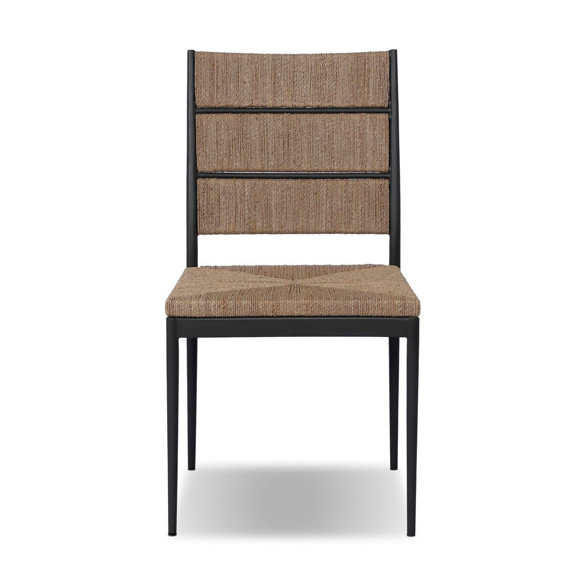 Four Hands Beryl Dining Chair Set of 2 in natural agel on gunmetal steel, front view