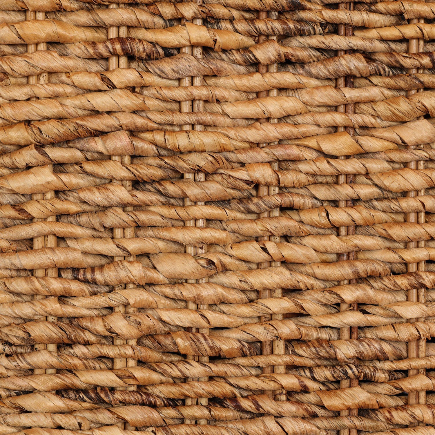 Four Hands Keira Coffee Table in bleached banana leaf, fully woven round 48in, close-up detail of weave, view 5