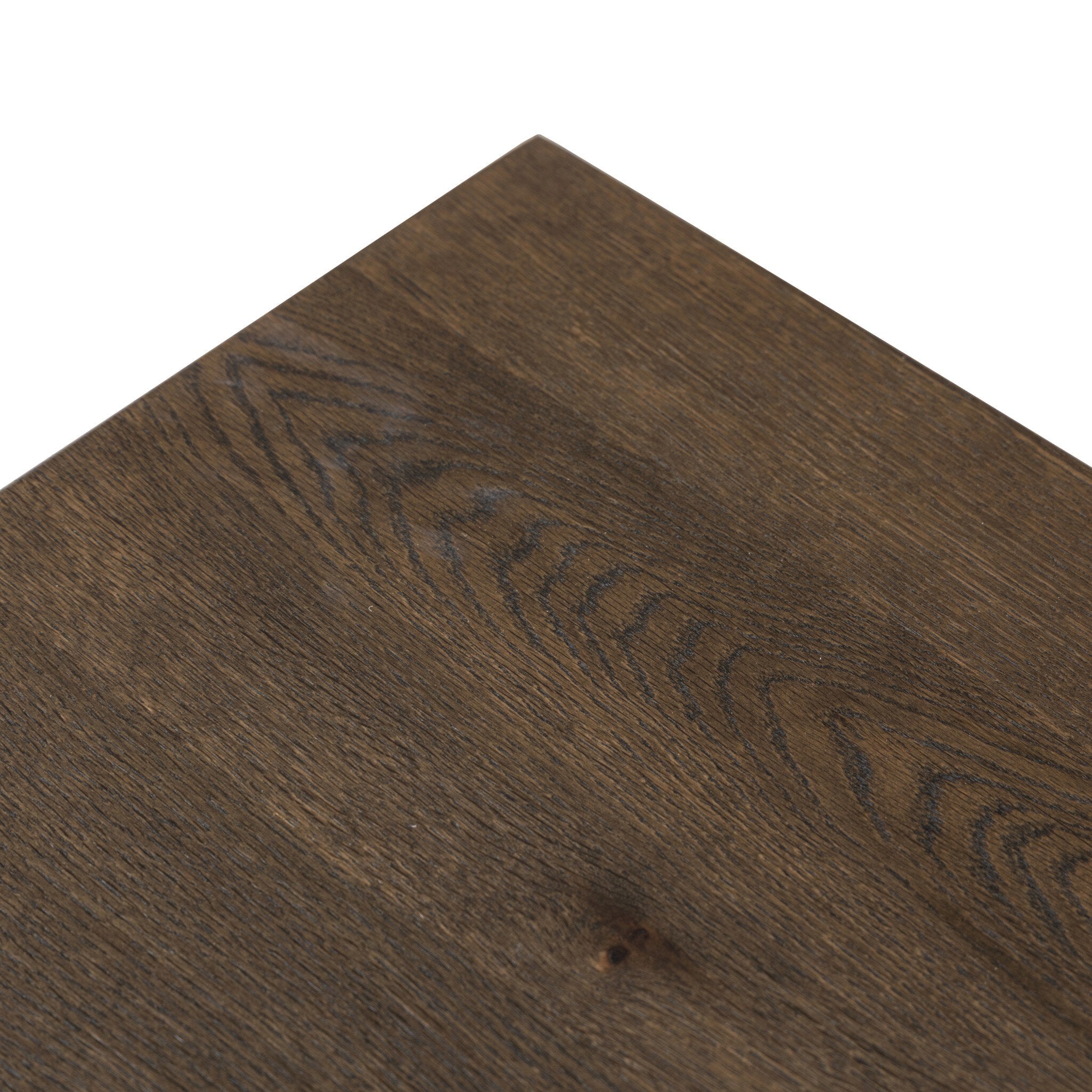 Four Hands Azien Dining Table in espresso oak with sculptural angular base, close-up detail, view 4