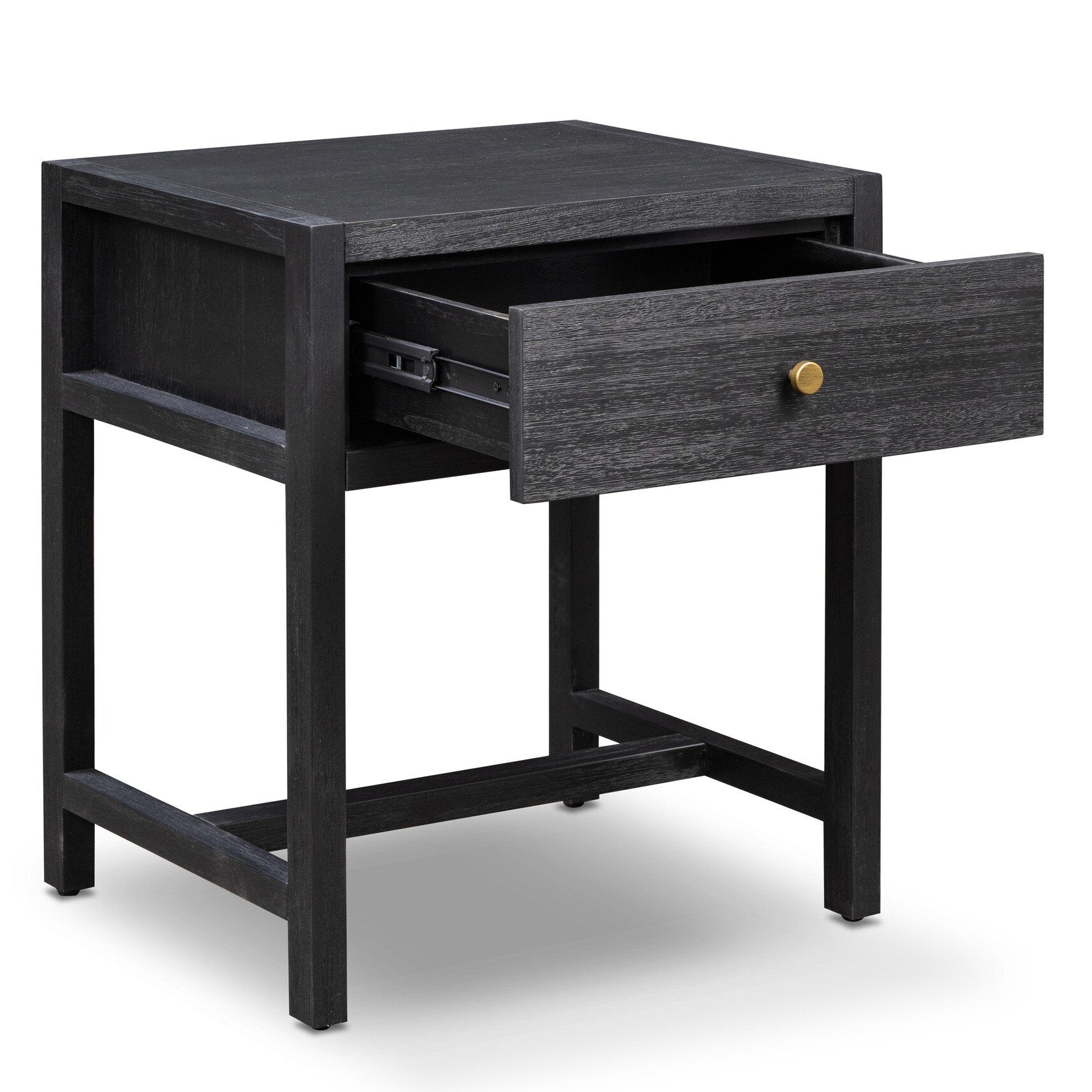 Four Hands Sullivan Black Acacia Small Nightstand - storage detail
