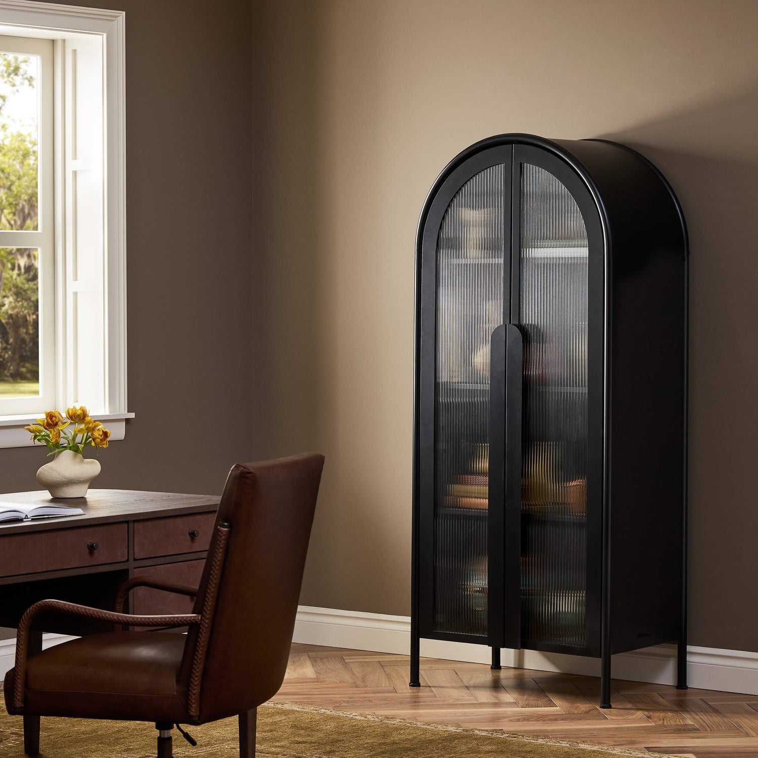 Four Hands Isamaya Matte Ink Iron Cabinet - styled room setting