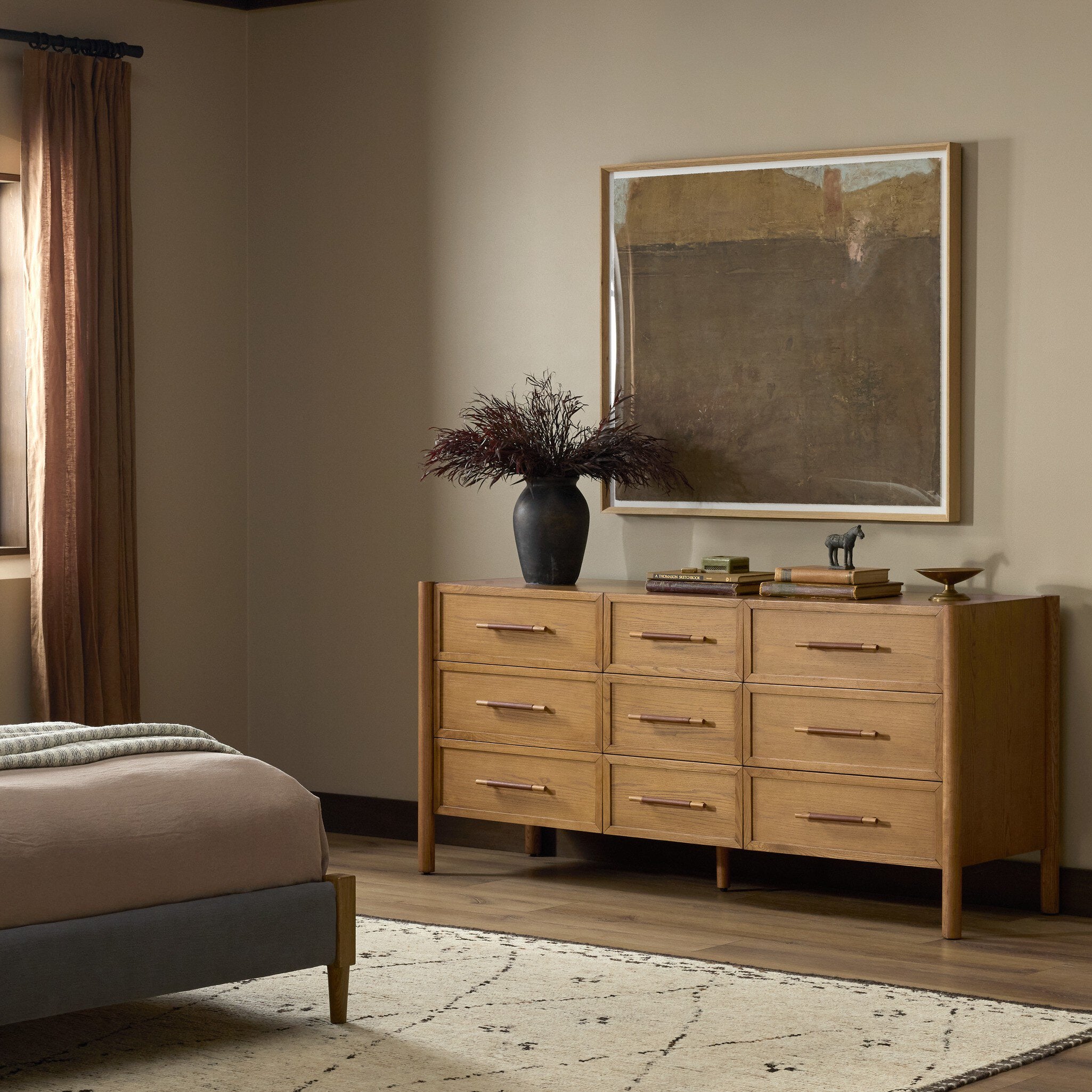 Four Hands Salado Natural Ash 9 Drawer Dresser - styled room setting
