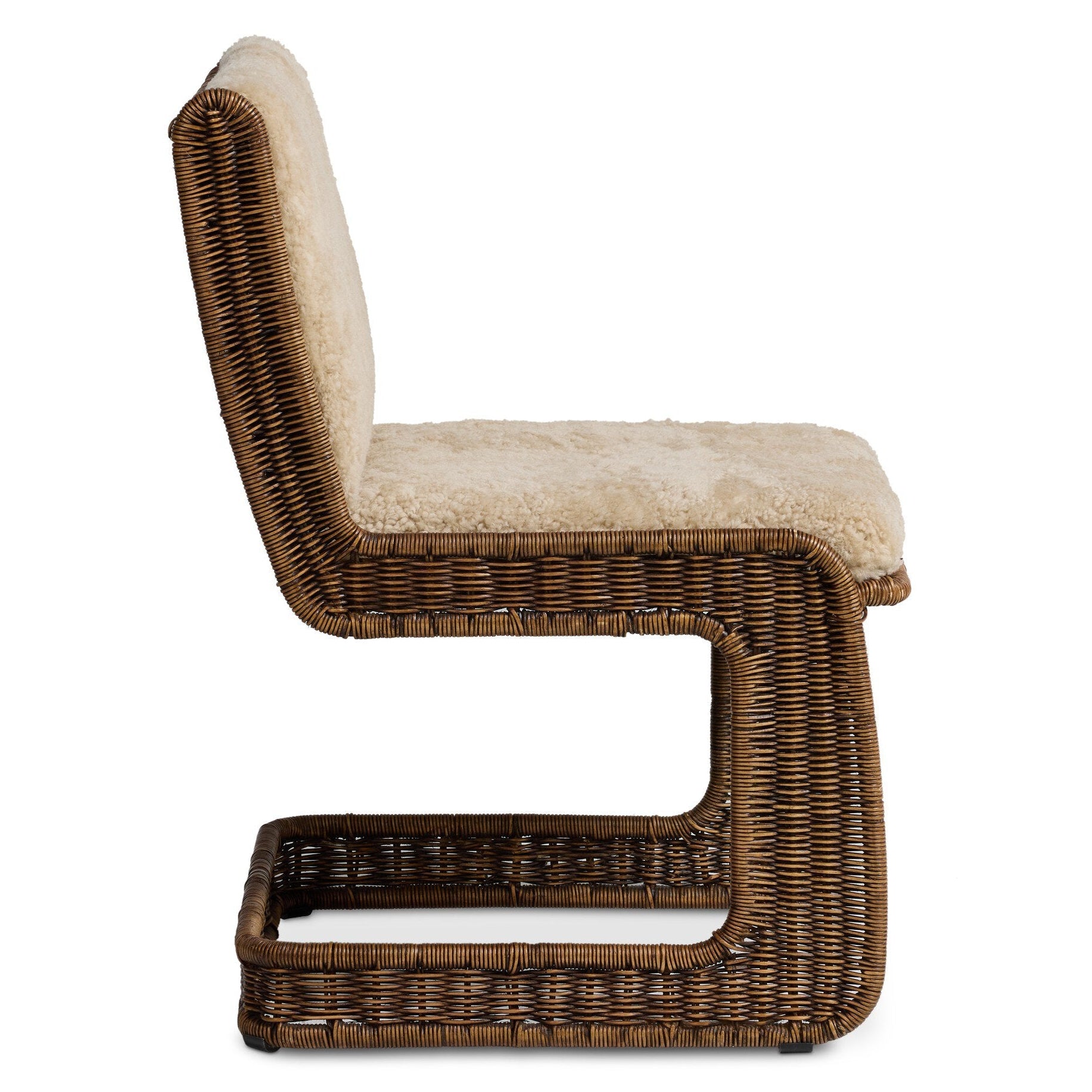 Four Hands Katrine Beige Shorn Shearling Dining Chair - side view