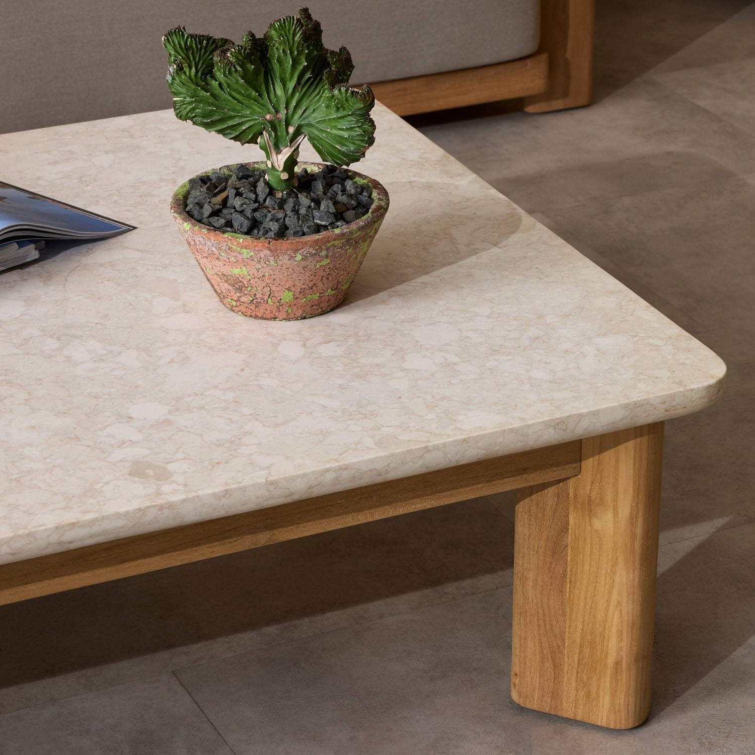 Four Hands Sterling Beige Fossil Outdoor Stone Coffee Table