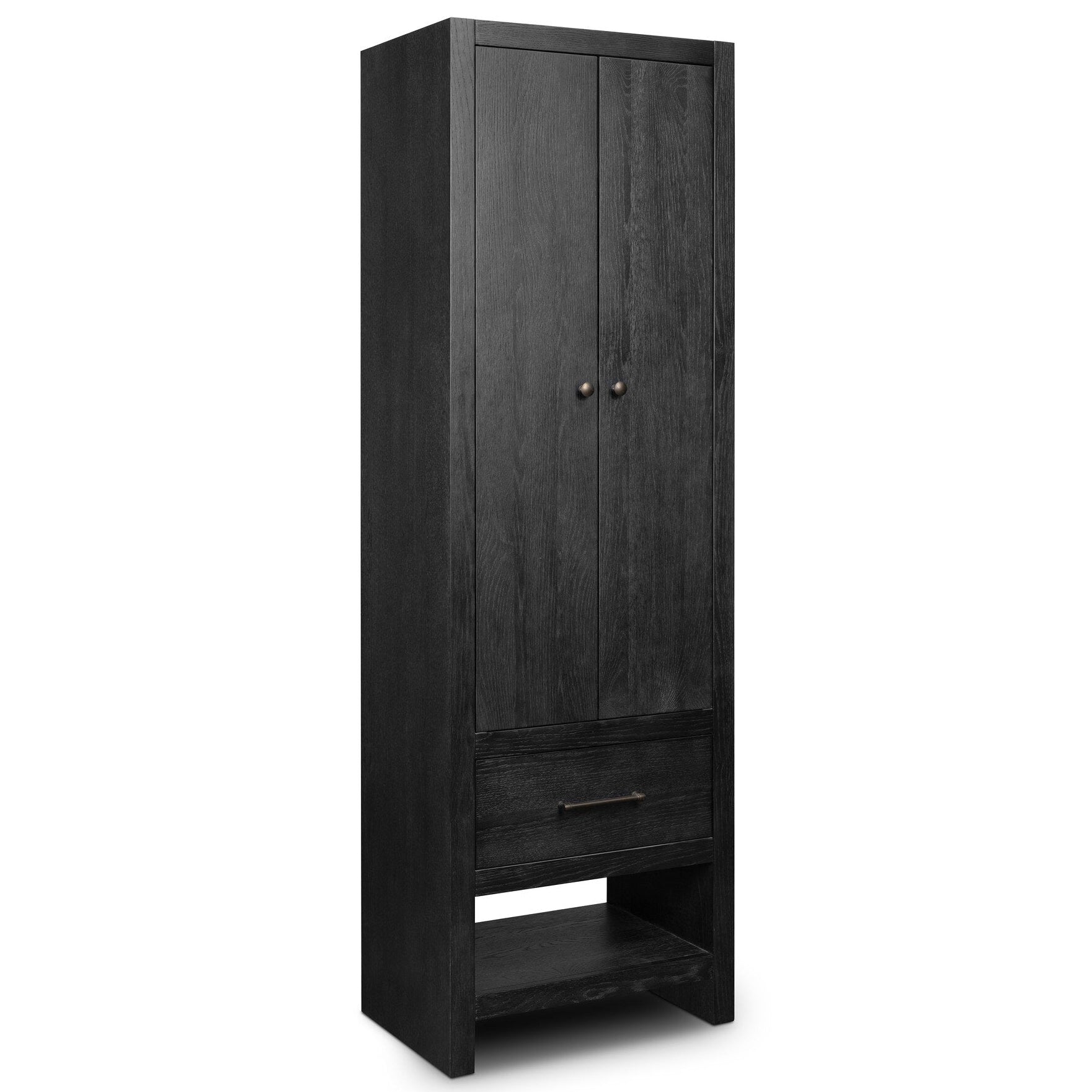 Four Hands Anthem Black Wash Oak Bath Storage styled setting
