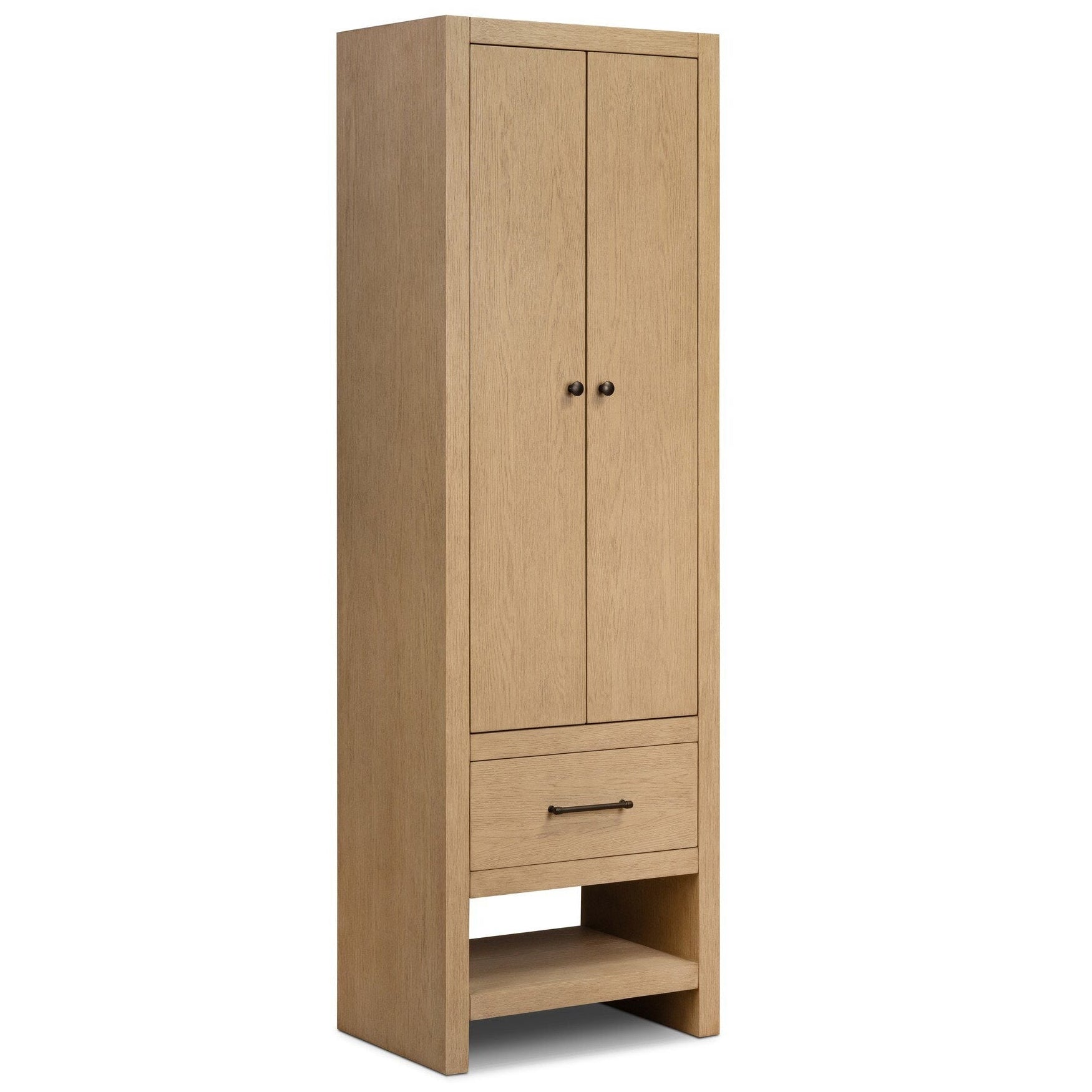 Four Hands Anthem Satin Light Wash Oak Bath Storage styled setting