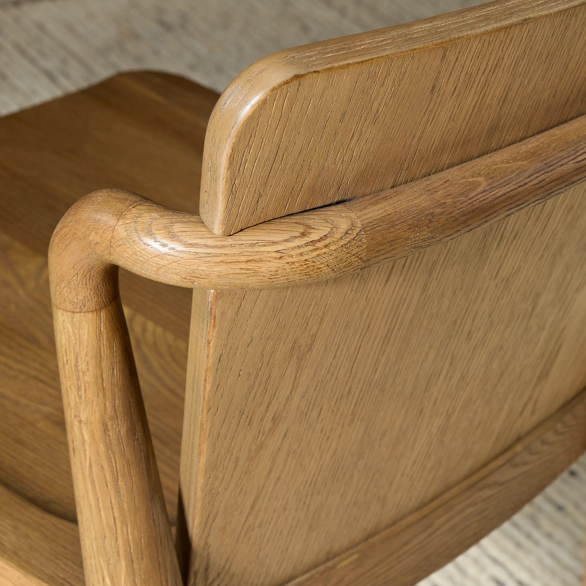 Four Hands Ankeny Amber Oak Dining Chair close detail shot