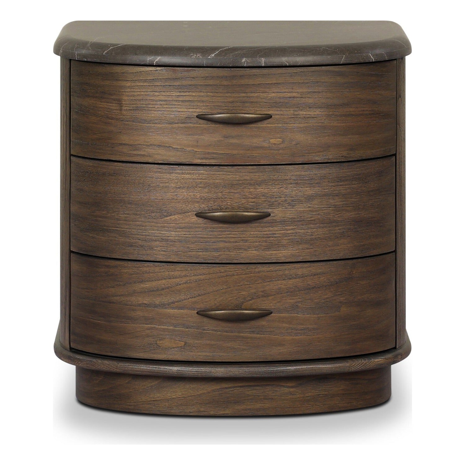 Four Hands Tovae Honed Coffee Marble Nightstand on saddle brown sungkai, front view