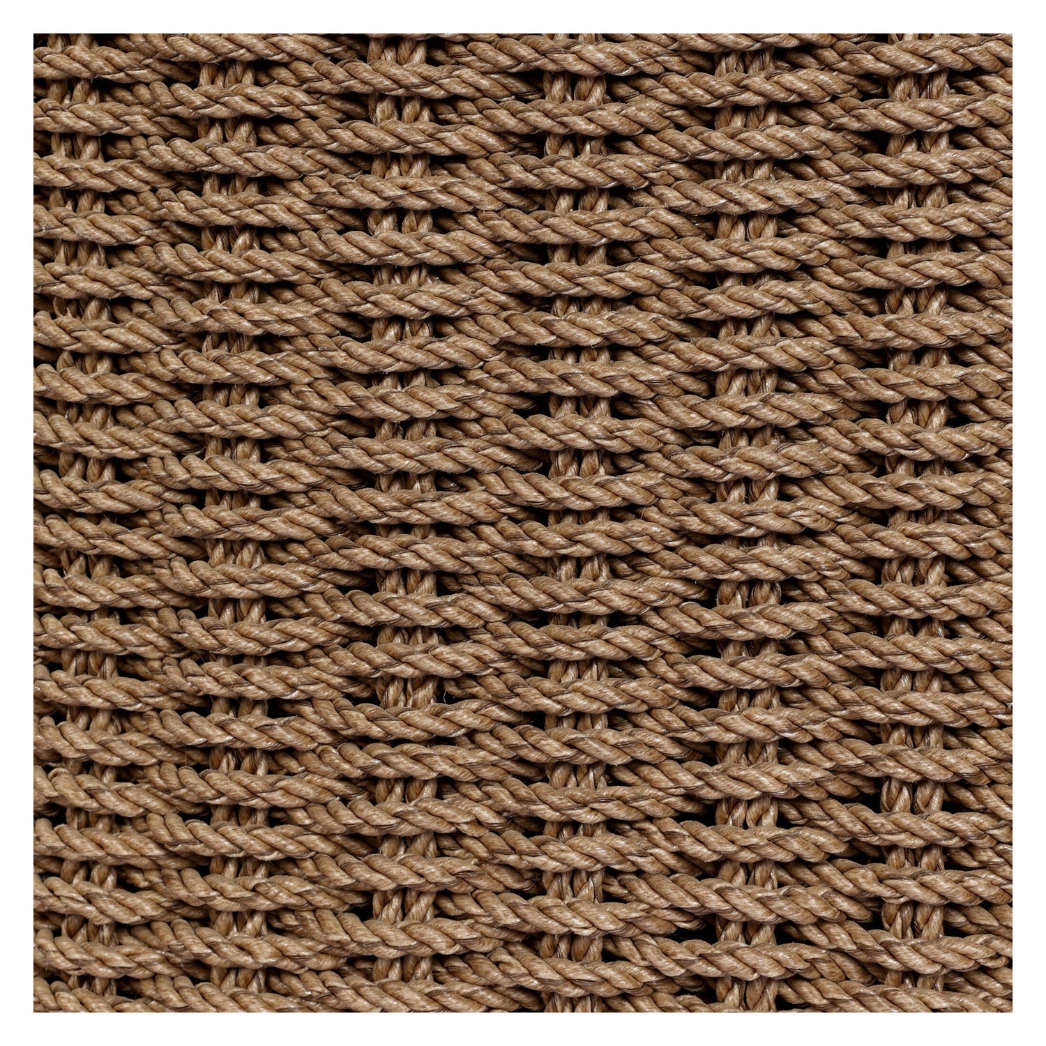 Four Hands Vaughn Vada Cream Outdoor Chair in double-twist woven umber with boucle cushion, close-up detail of woven texture, view 5