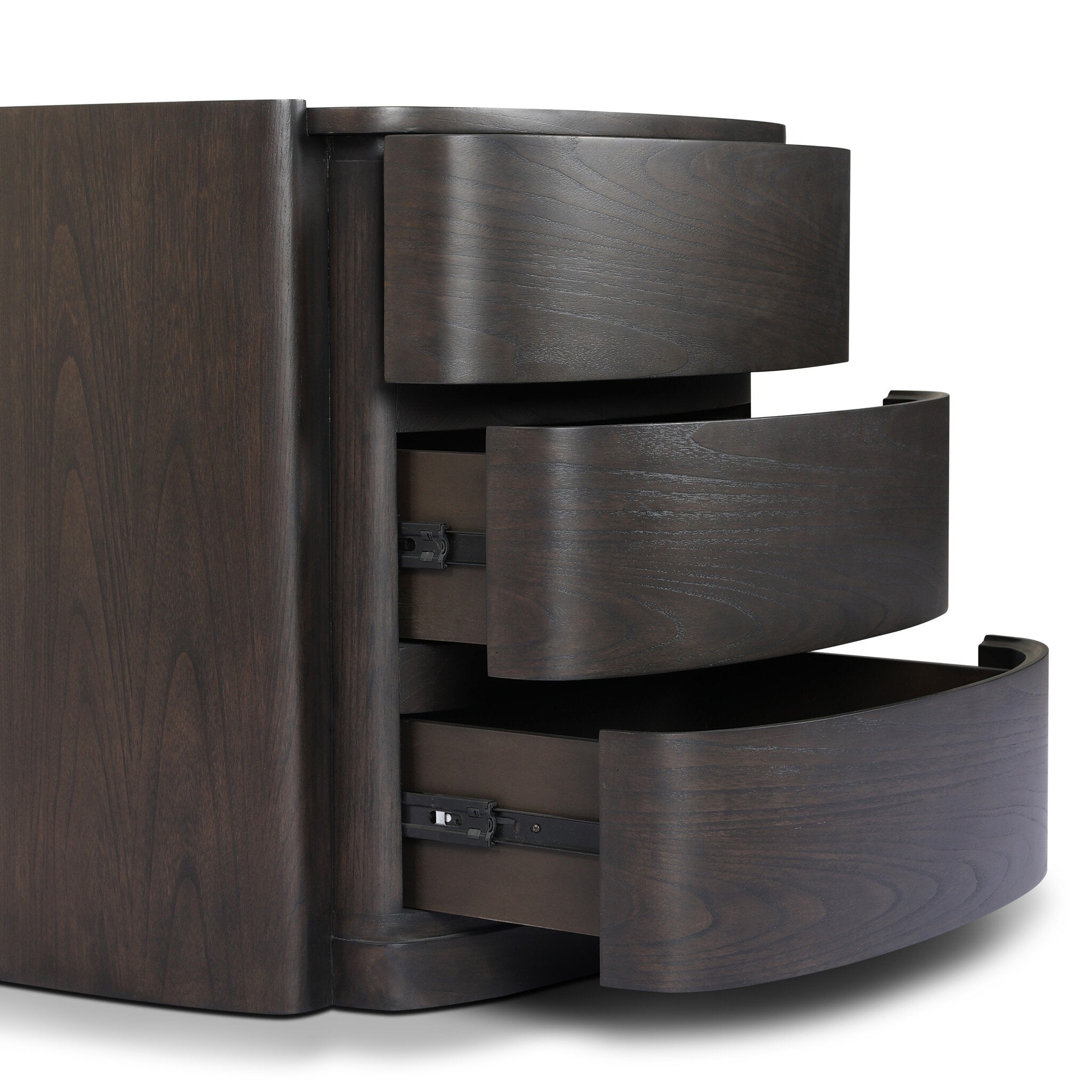 Four Hands Greer Smoked Black Sungkai Nightstand — close-up of the surface