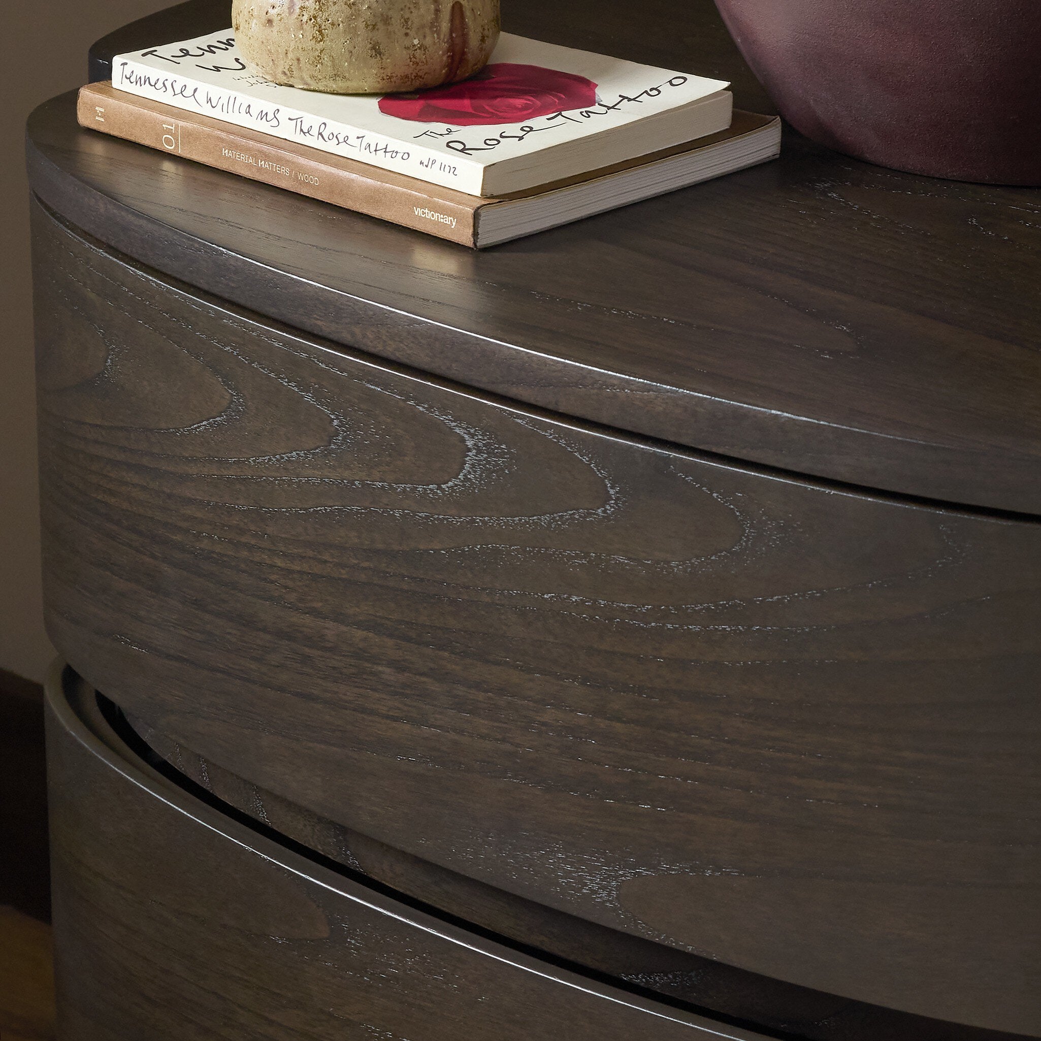 Four Hands Greer Smoked Black Sungkai Nightstand — edge and joinery detail
