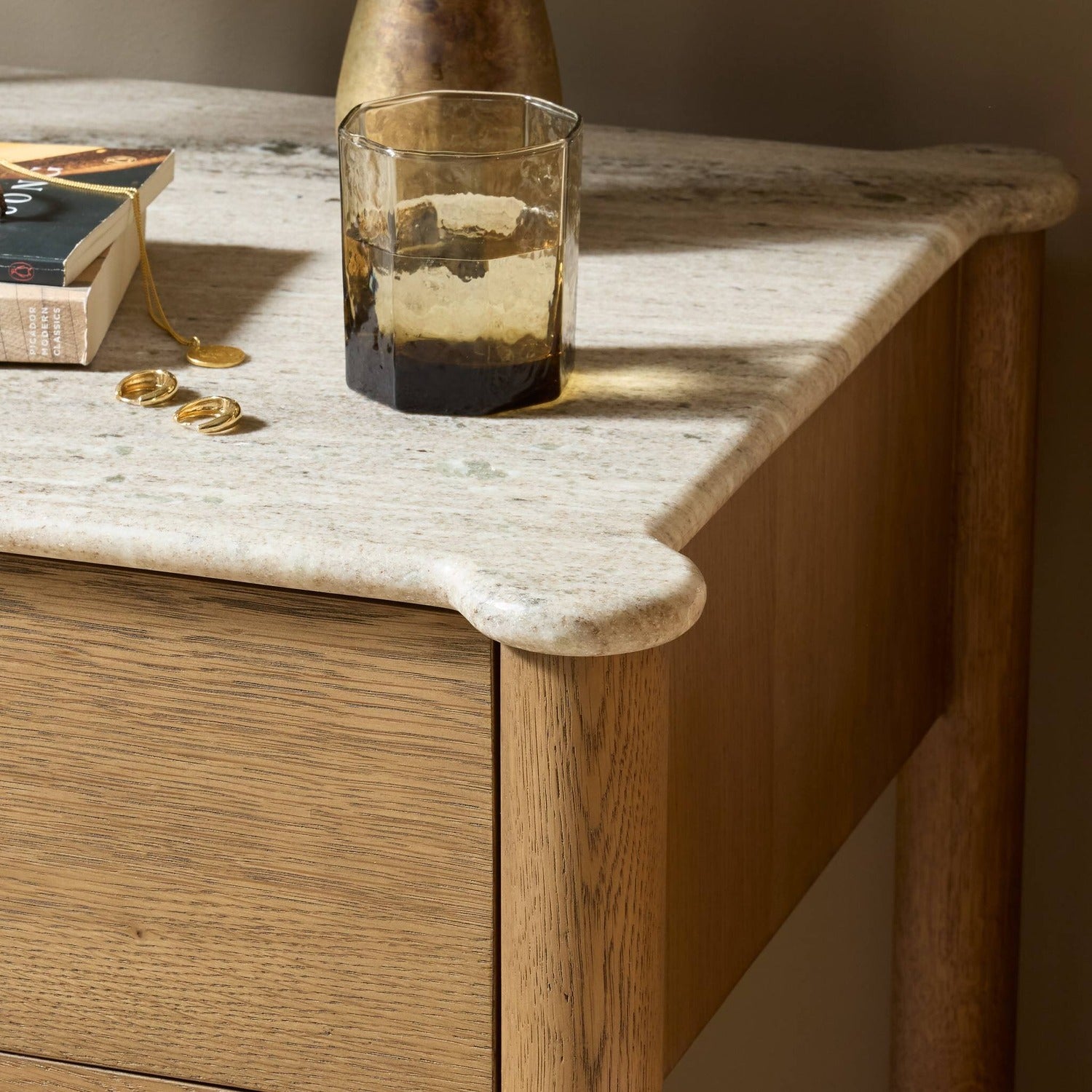 Four Hands Joah Antique White Marble Nightstand