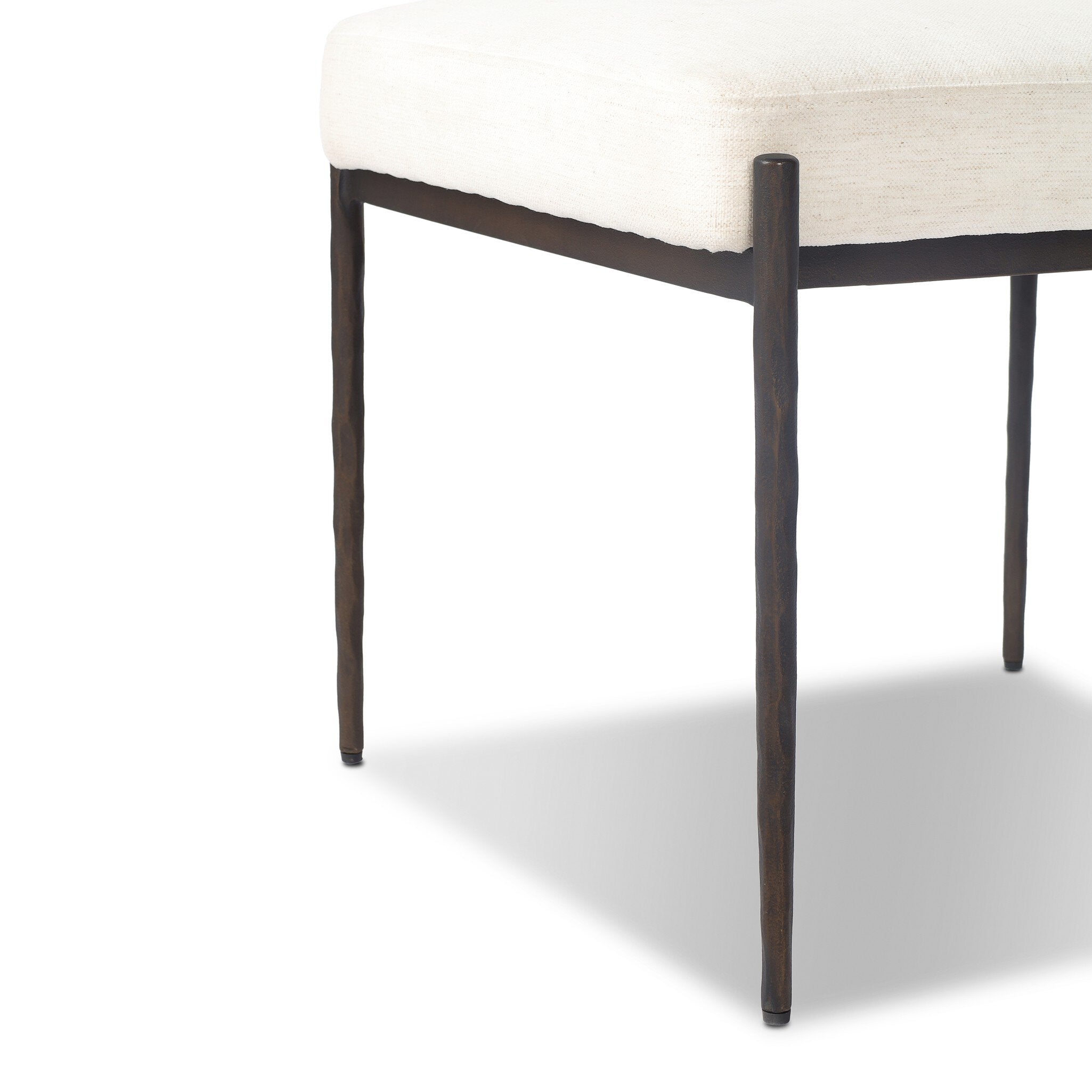 Four Hands Jazelle Crypton Nomad Snow Metal Dining Chair Set of 2 with hammered black iron frame, close-up detail of fabric, view 3