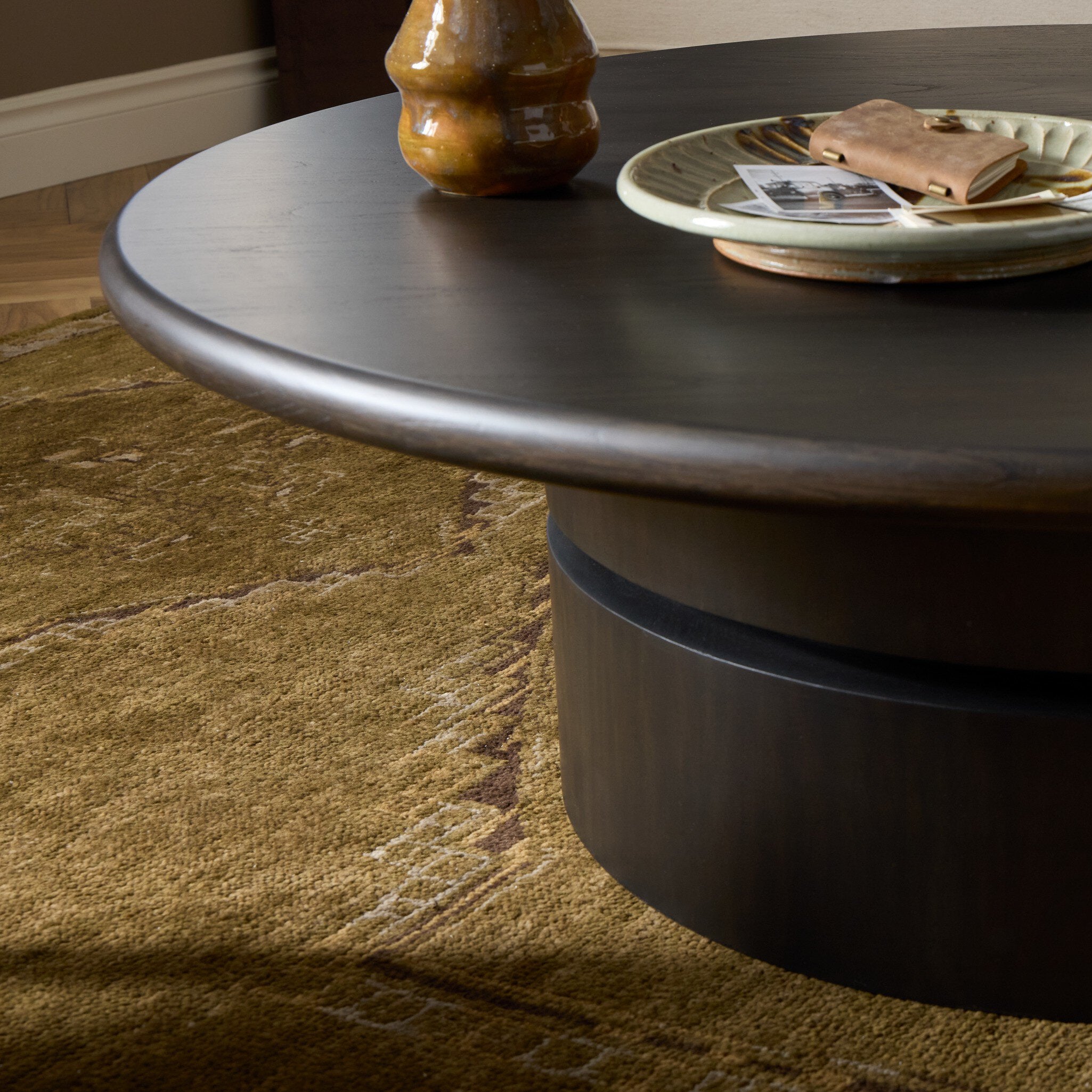 Four Hands Fleur Smoked Black Sungkai Coffee Table — texture detail