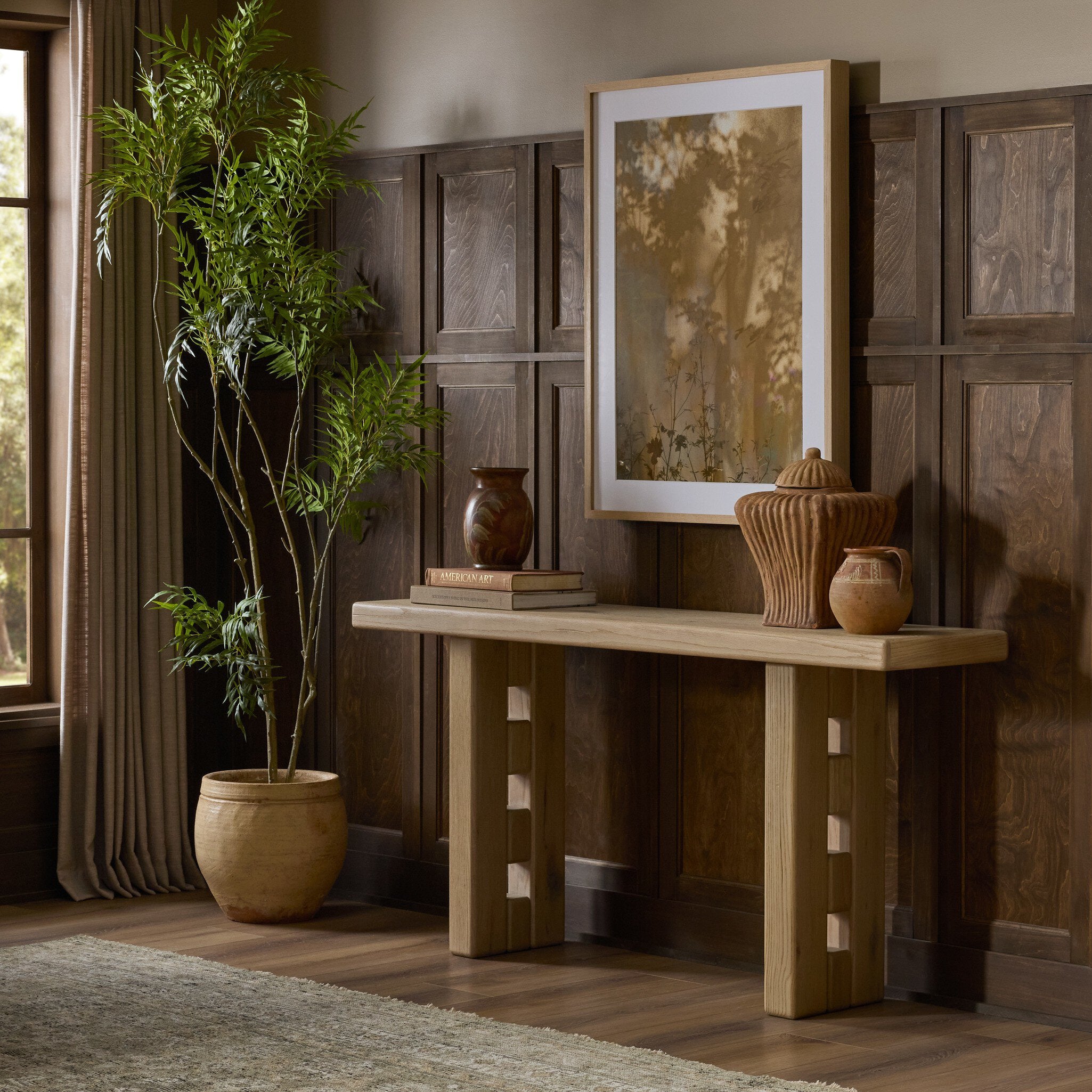 Four Hands Ottie Bleached Oak Console Table — in a styled room setting