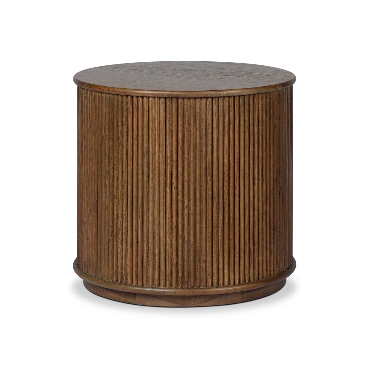 Four Hands Ona End Table in amber mindi veneer with carved reeding, primary product view