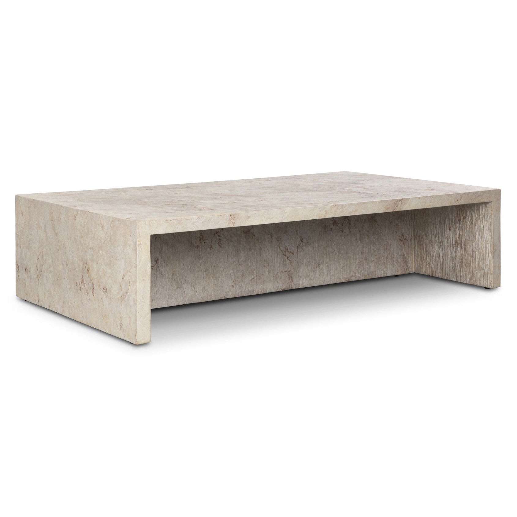 Four Hands Ludlow Natural Veined Concrete Outdoor Coffee Table — styled view