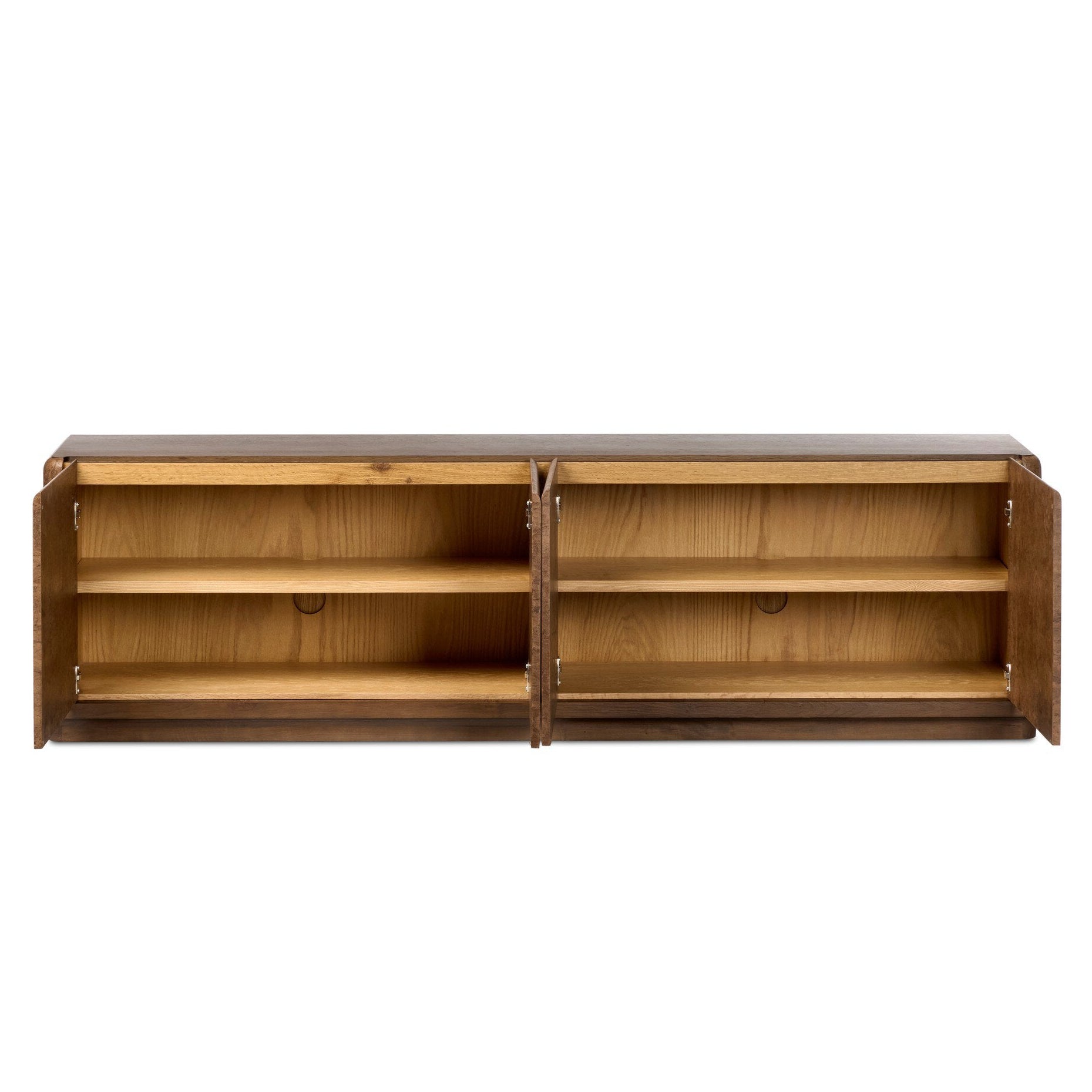 Four Hands Cambros Dark Bark Paper Media Console — shown open