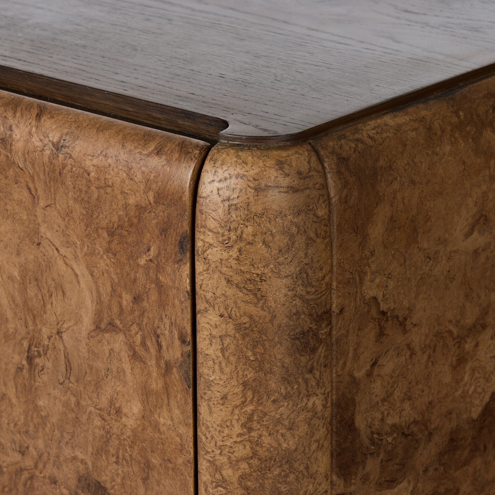 Four Hands Cambros Dark Bark Paper Cabinet — edge and joinery detail