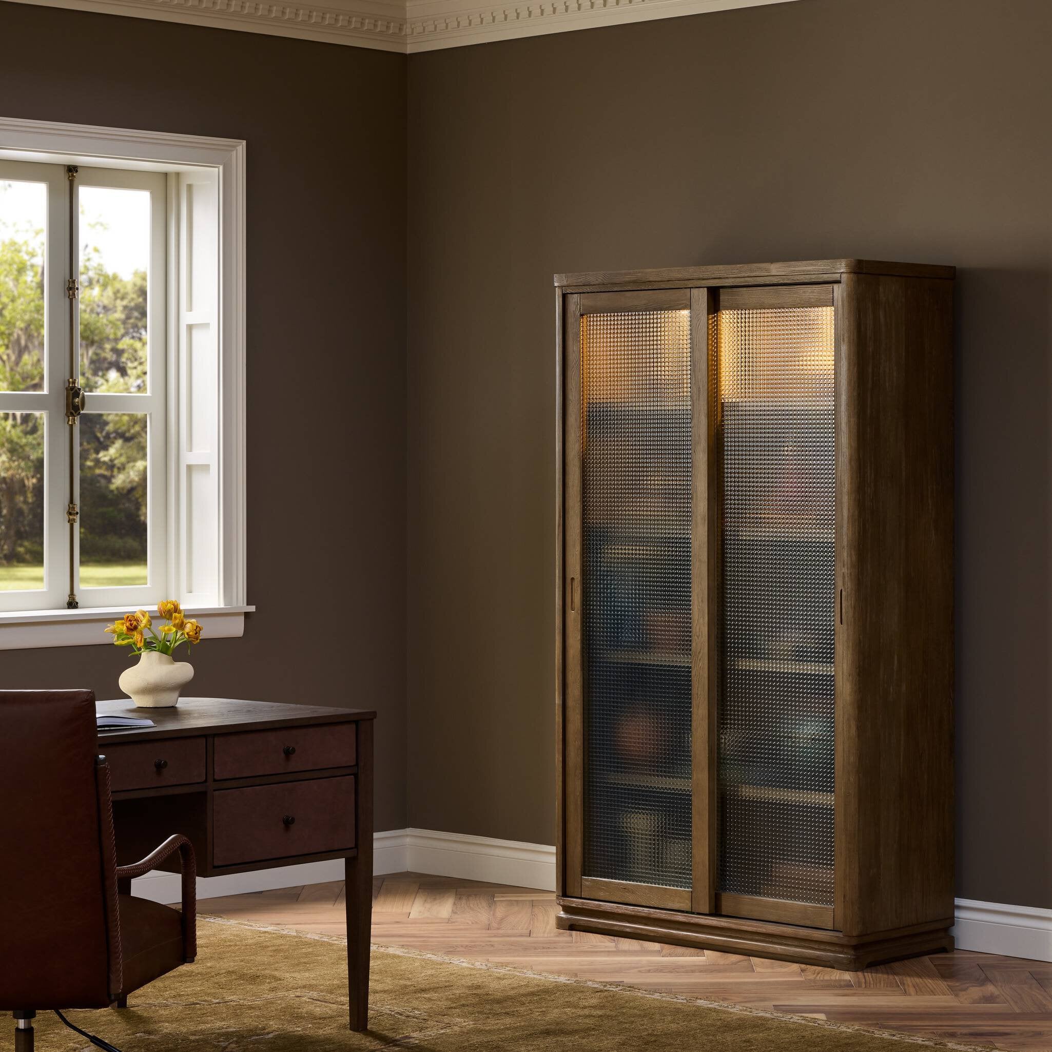 Four Hands Foster Sandy Hemlock Cabinet styled in a room setting