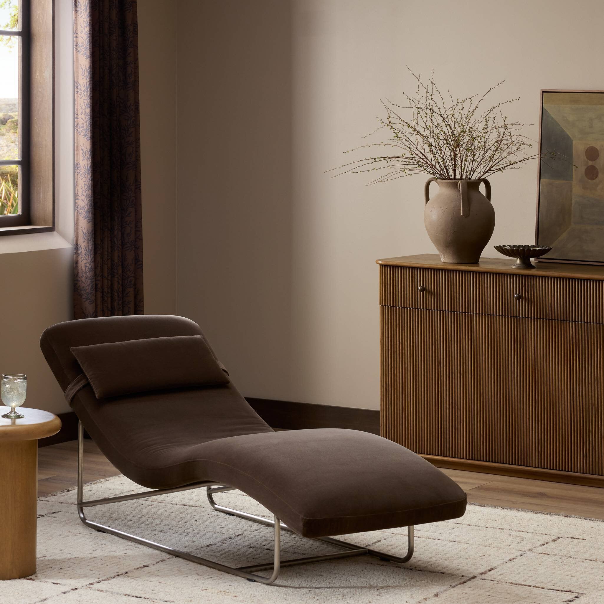 Four Hands Michi Surrey Mink Chaise styled in a room setting