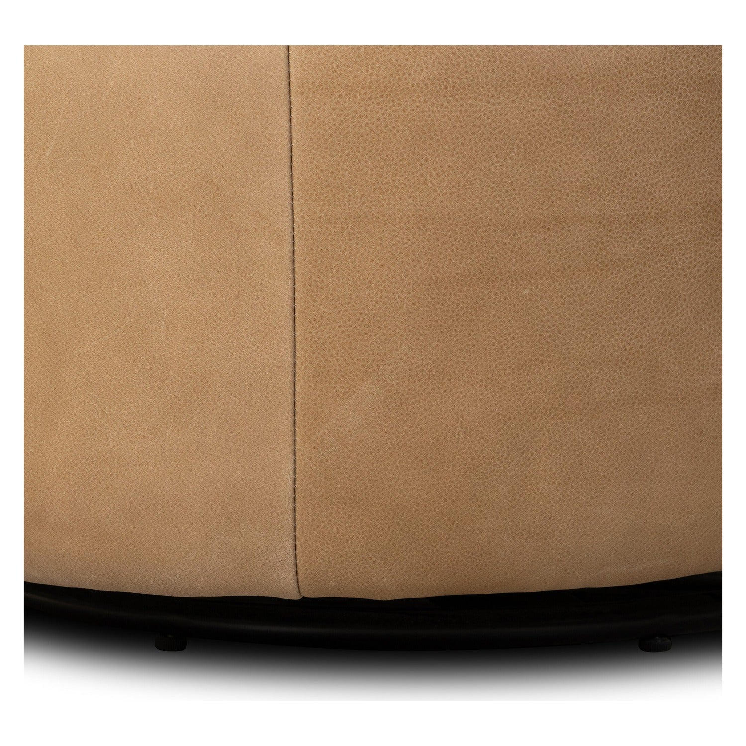 Four Hands Trisha Palermo Drift Swivel Chair in leather with wood-wing back on amber ash, close-up detail of leather, view 3