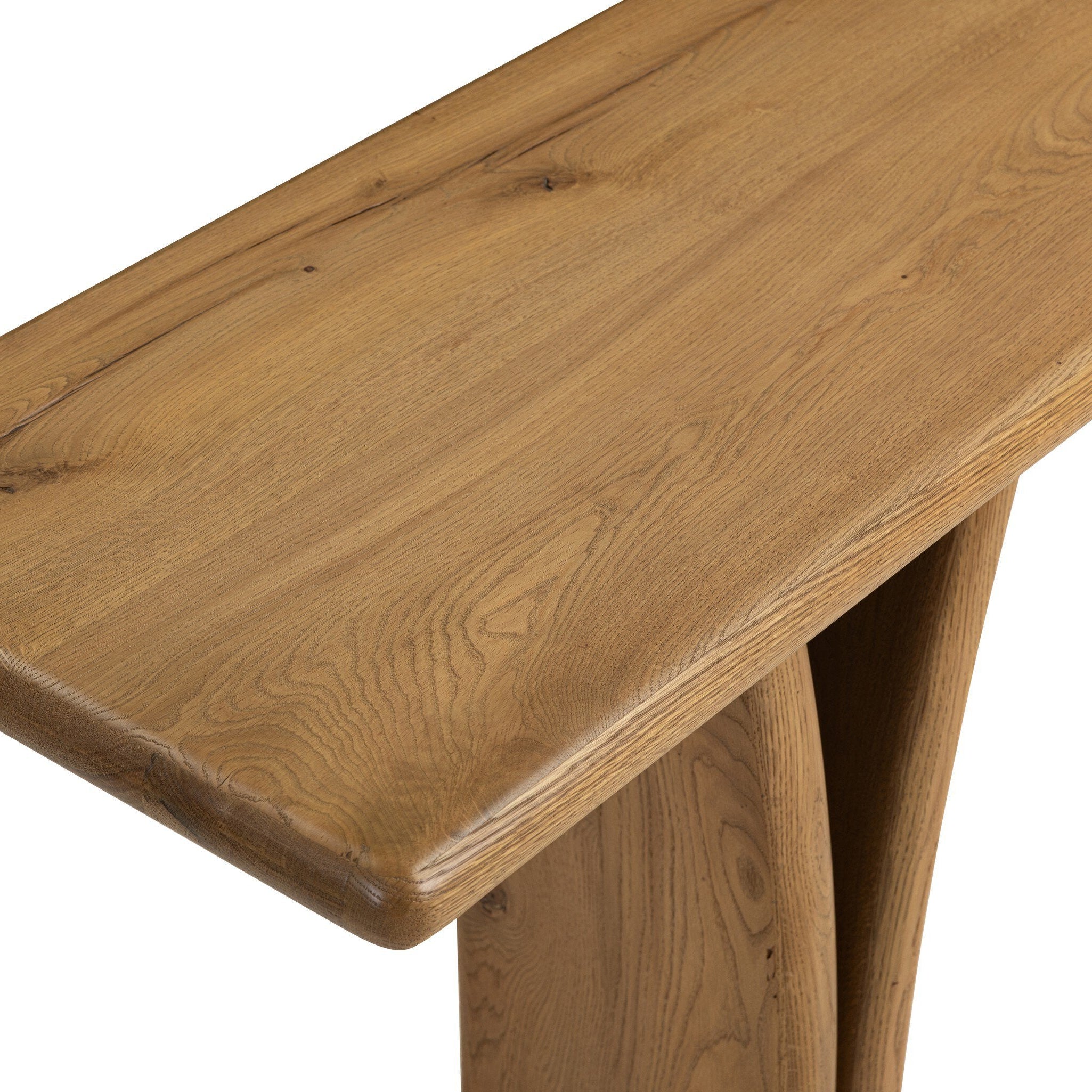 Four Hands Marcon Natural Reclaimed French Oak Console Table — Dark Brass
