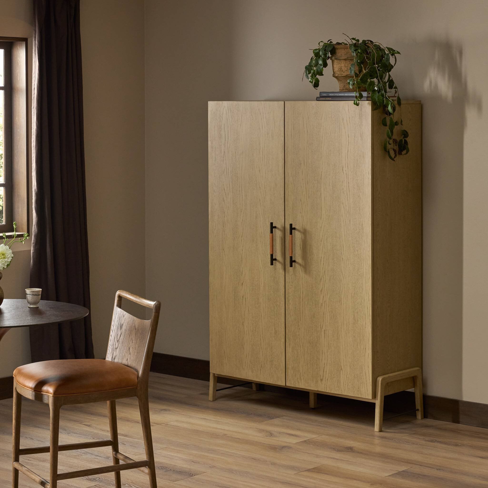 Four Hands Rosedale Yucca Oak Cabinet - styled room setting