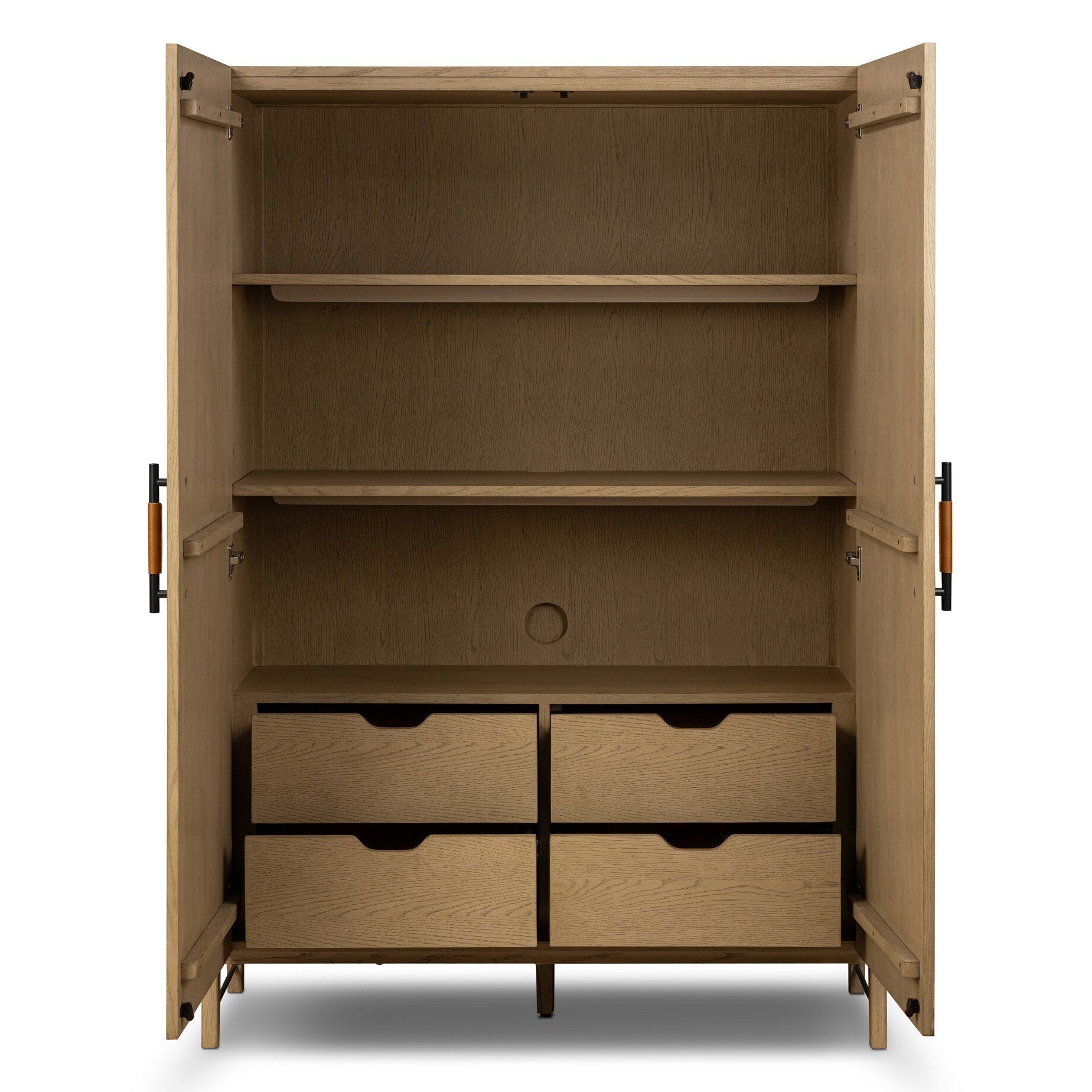 Four Hands Rosedale Yucca Oak Cabinet - shown open