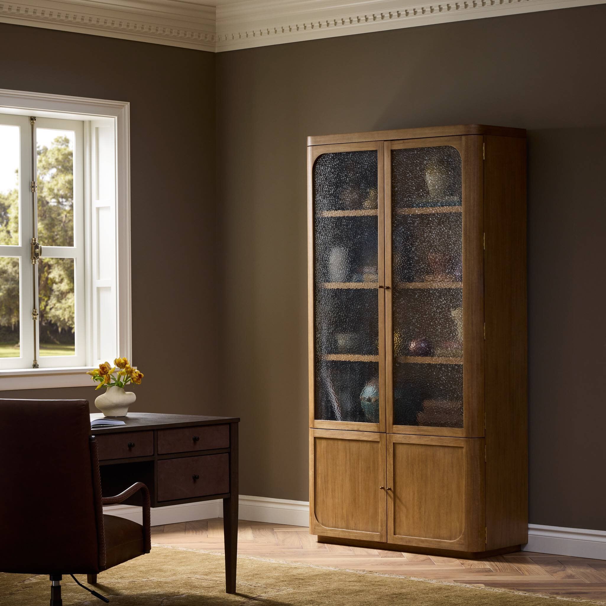 Four Hands Lansford Natural Parawood Cabinet - styled room setting