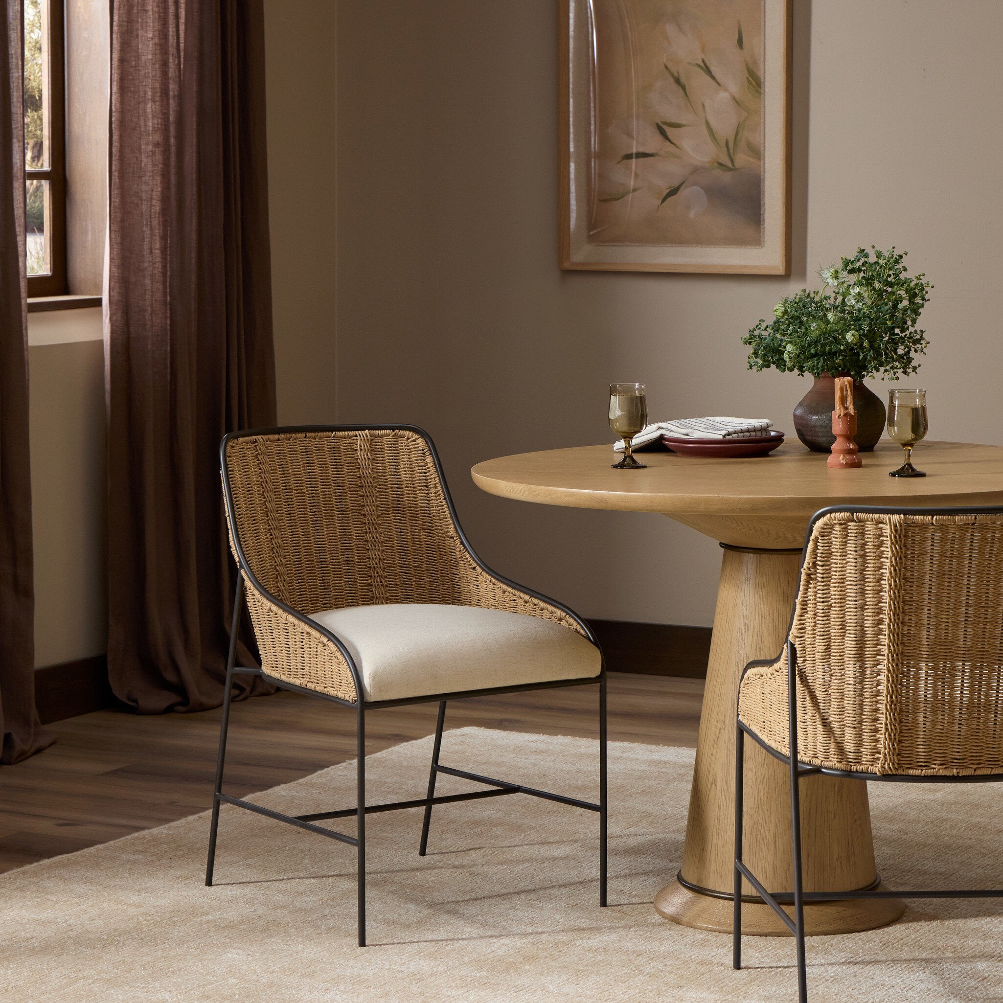 Four Hands Elson Savile Flax Dining Chair in a styled room setting
