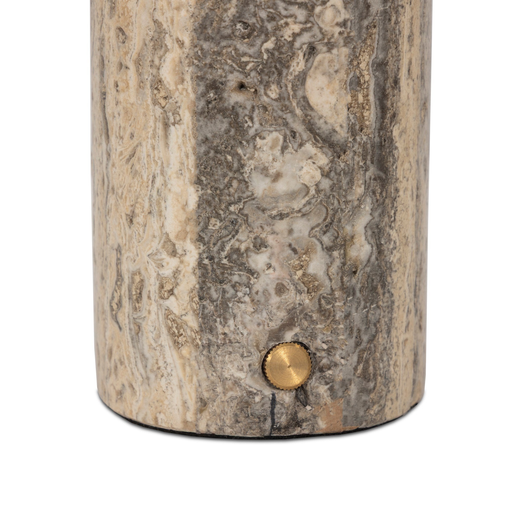 Four Hands Zana Grey Stripe Travertine Cordless Table Lamp close-up detail 5