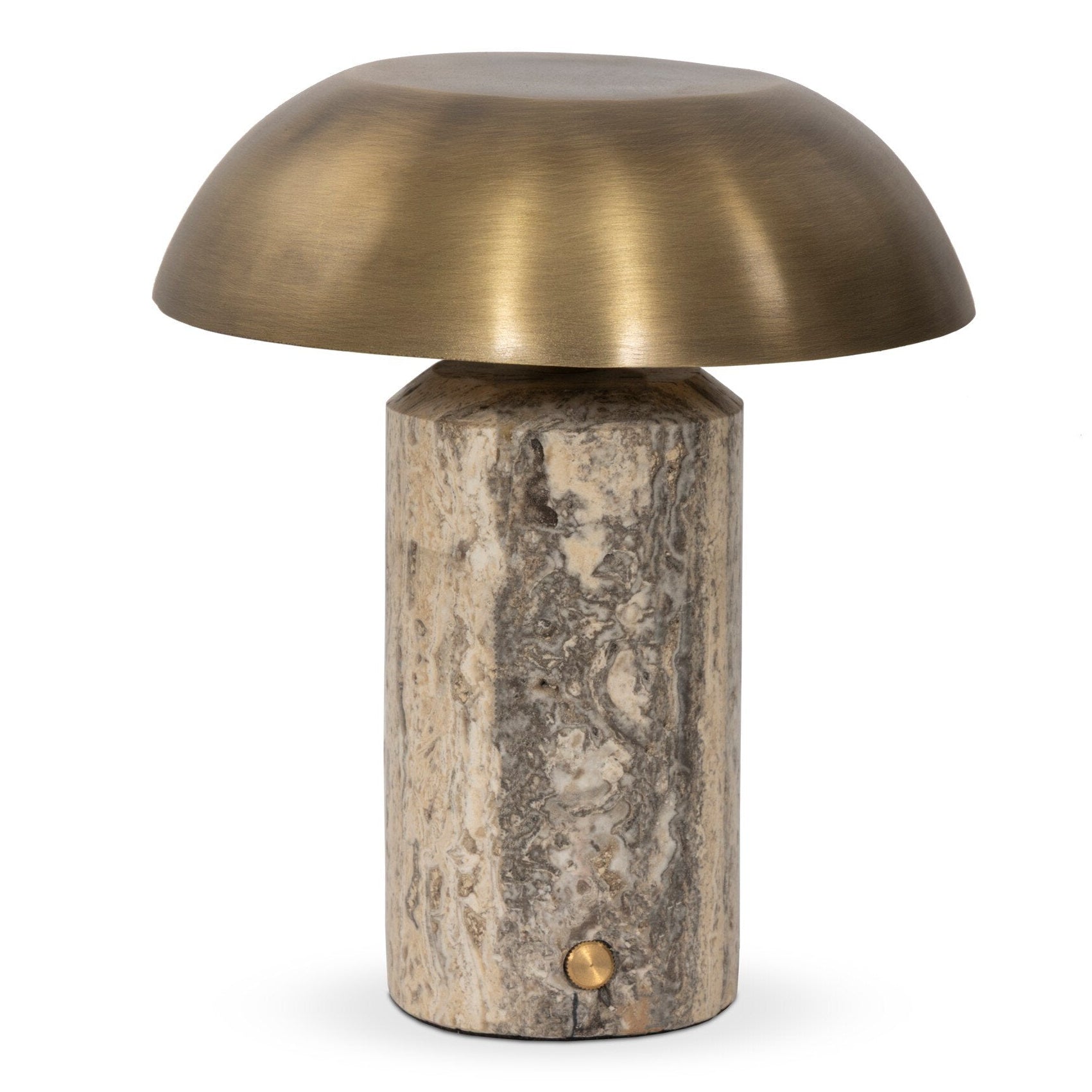 Four Hands Zana Grey Stripe Travertine Cordless Table Lamp styled view
