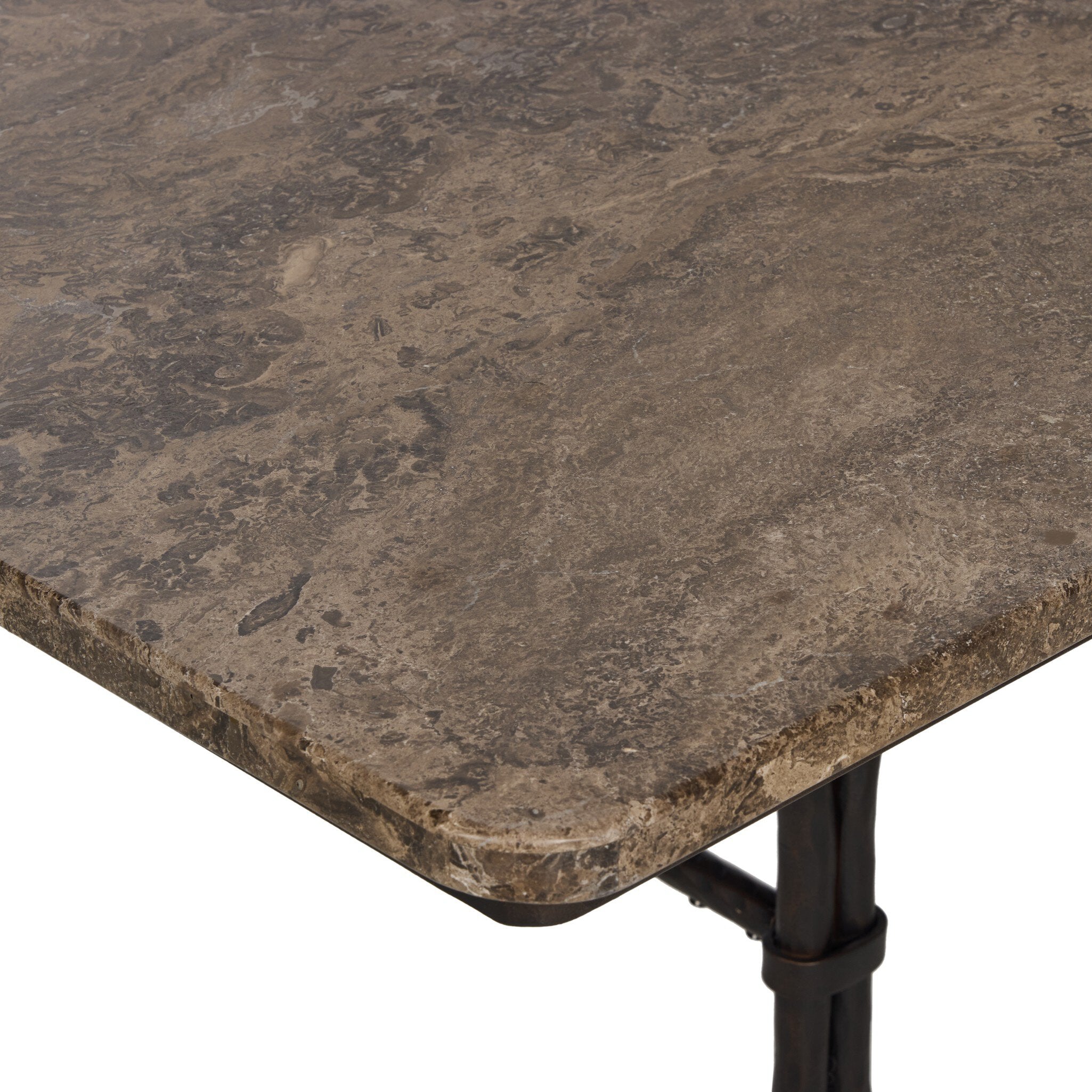 Four Hands Nyssa Warm Grey Marble Dining Table close-up detail 4