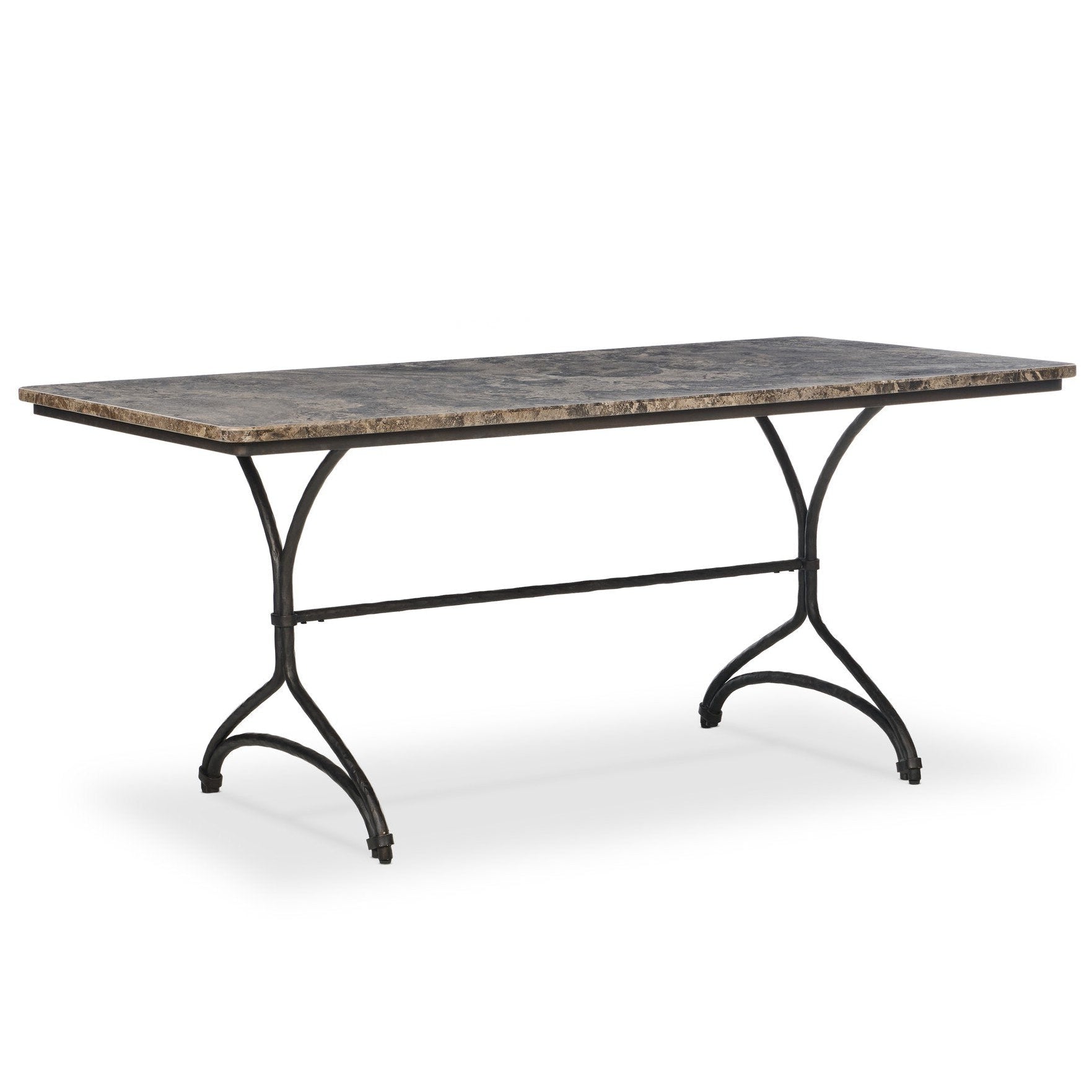 Four Hands Nyssa Warm Grey Marble Dining Table styled view