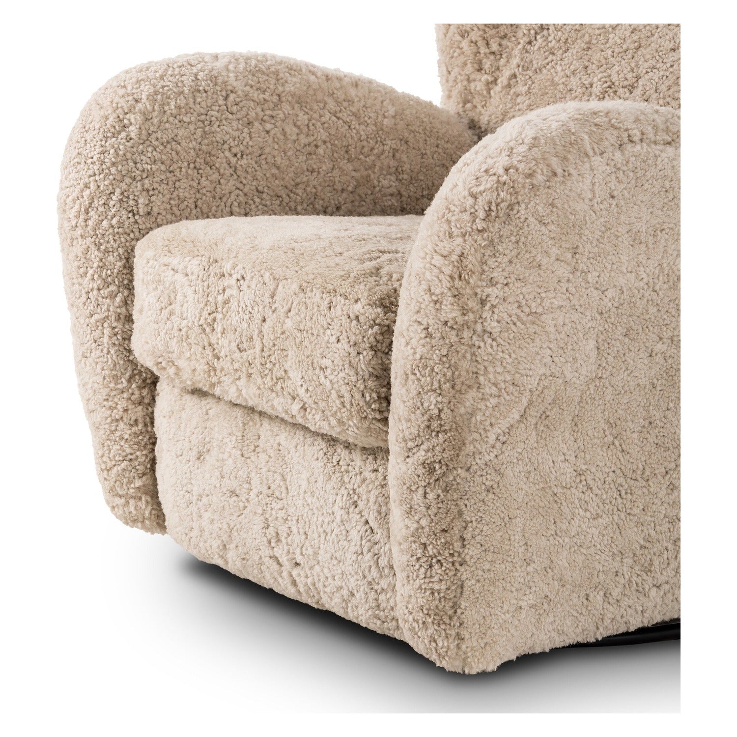 Four Hands Amelie Beige Shearling Swivel Recliner, close-up detail of shearling texture, view 2