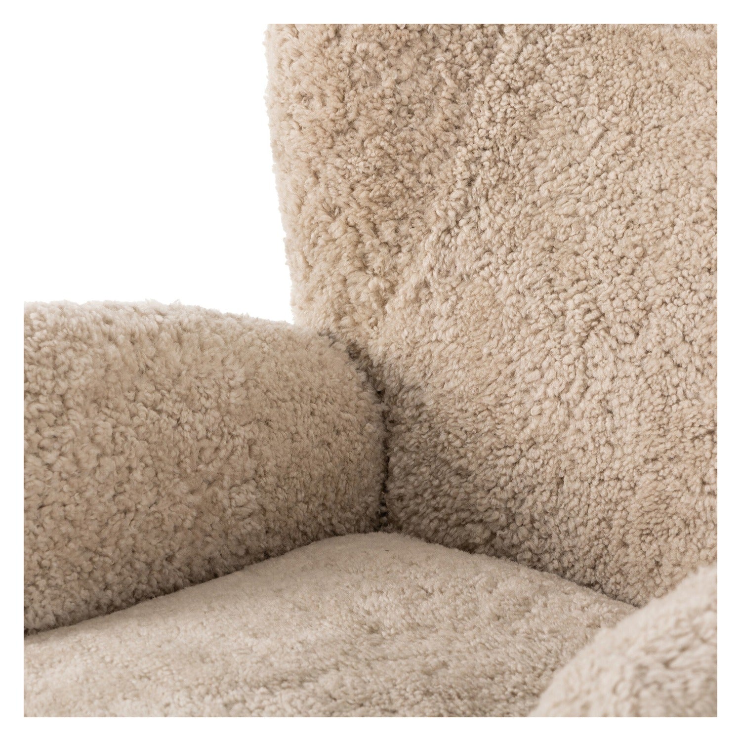 Four Hands Amelie Beige Shearling Swivel Recliner, close-up detail of shearling texture, view 5