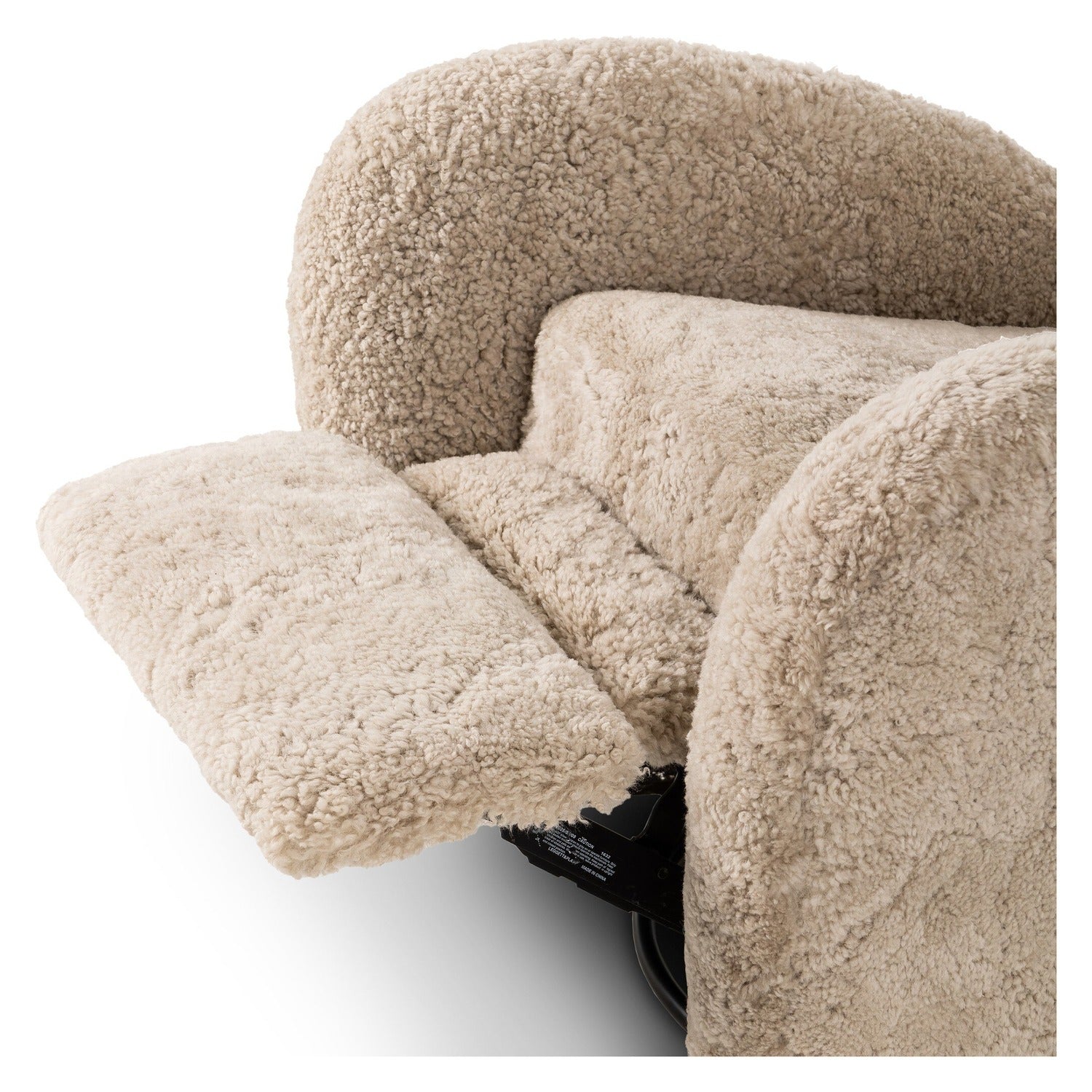 Four Hands Amelie Beige Shearling Swivel Recliner, close-up detail of shearling texture, view 4