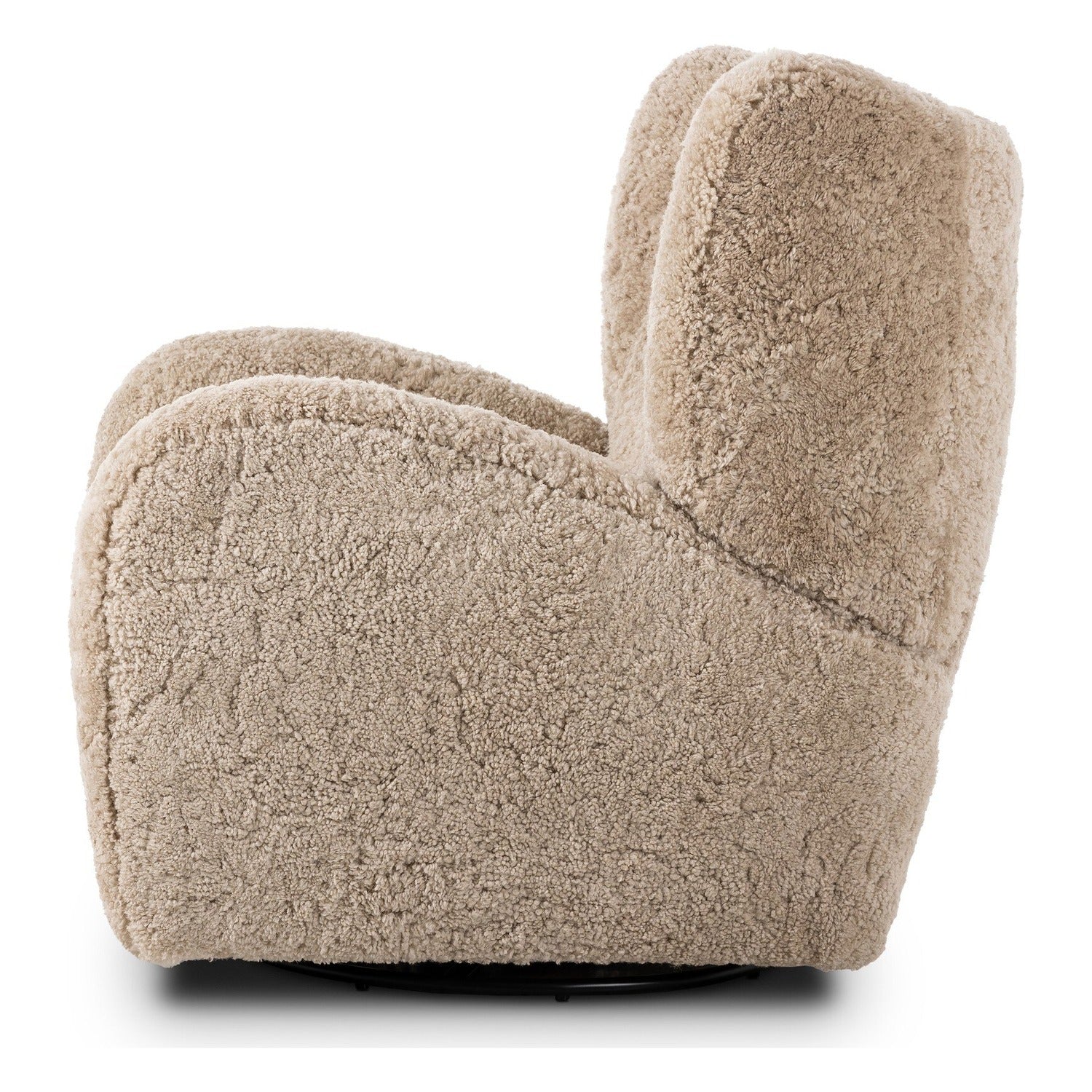 Four Hands Amelie Beige Shearling Swivel Recliner, side profile view