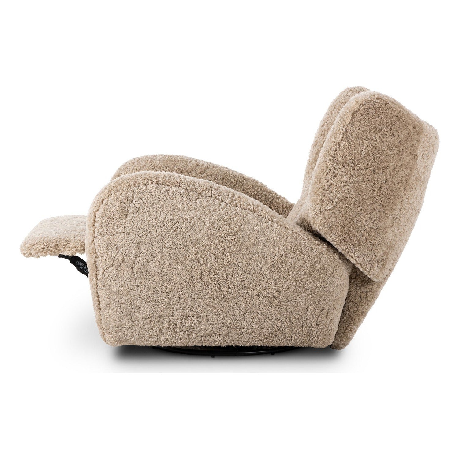 Four Hands Amelie Beige Shearling Swivel Recliner, side profile view