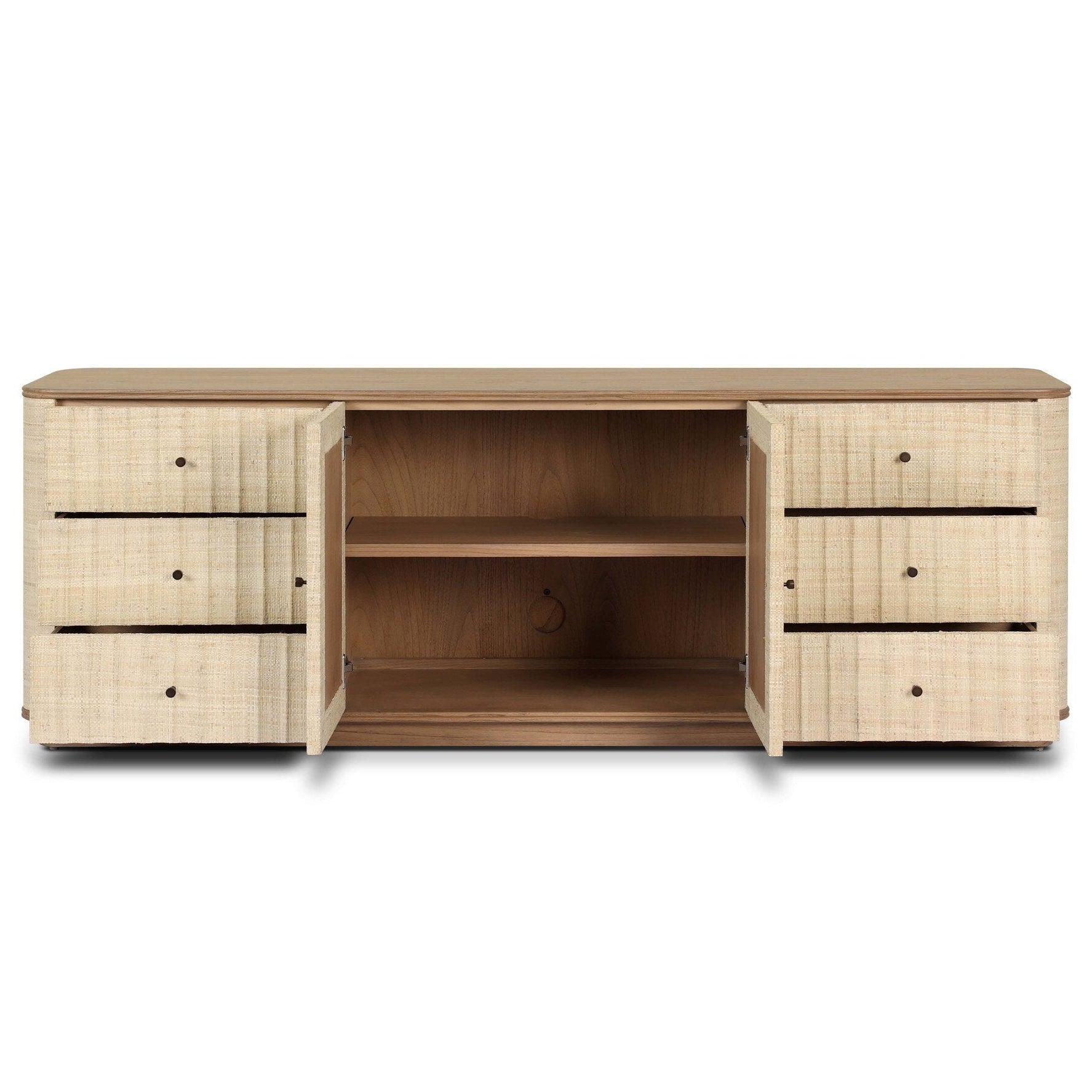 Four Hands Meyer Natural Fleck Raffia Media Console - storage detail (view 4)